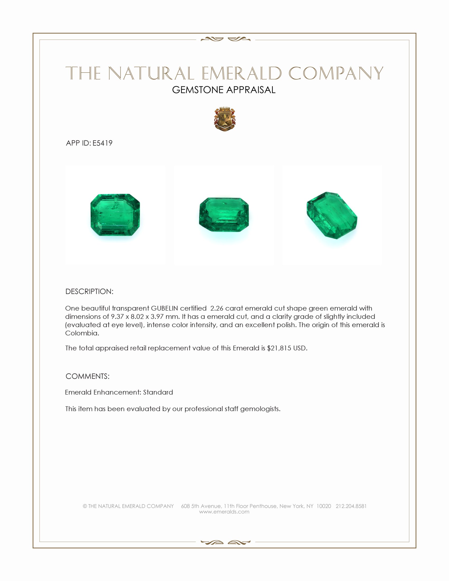2.26 Ct. Emerald from Colombia