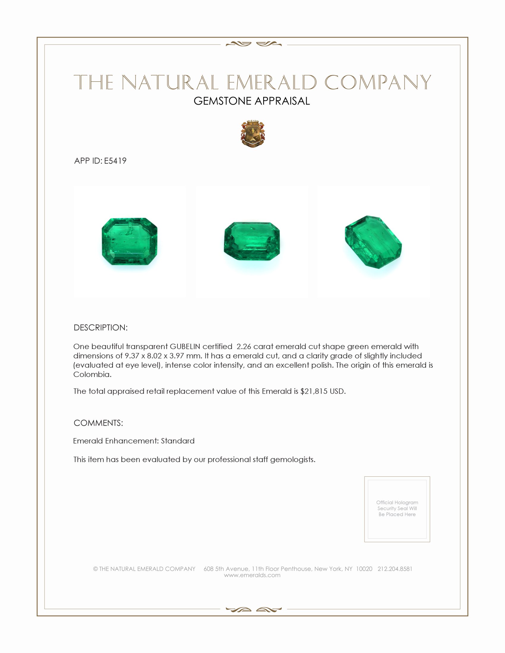 2.26 Ct. Emerald from Colombia