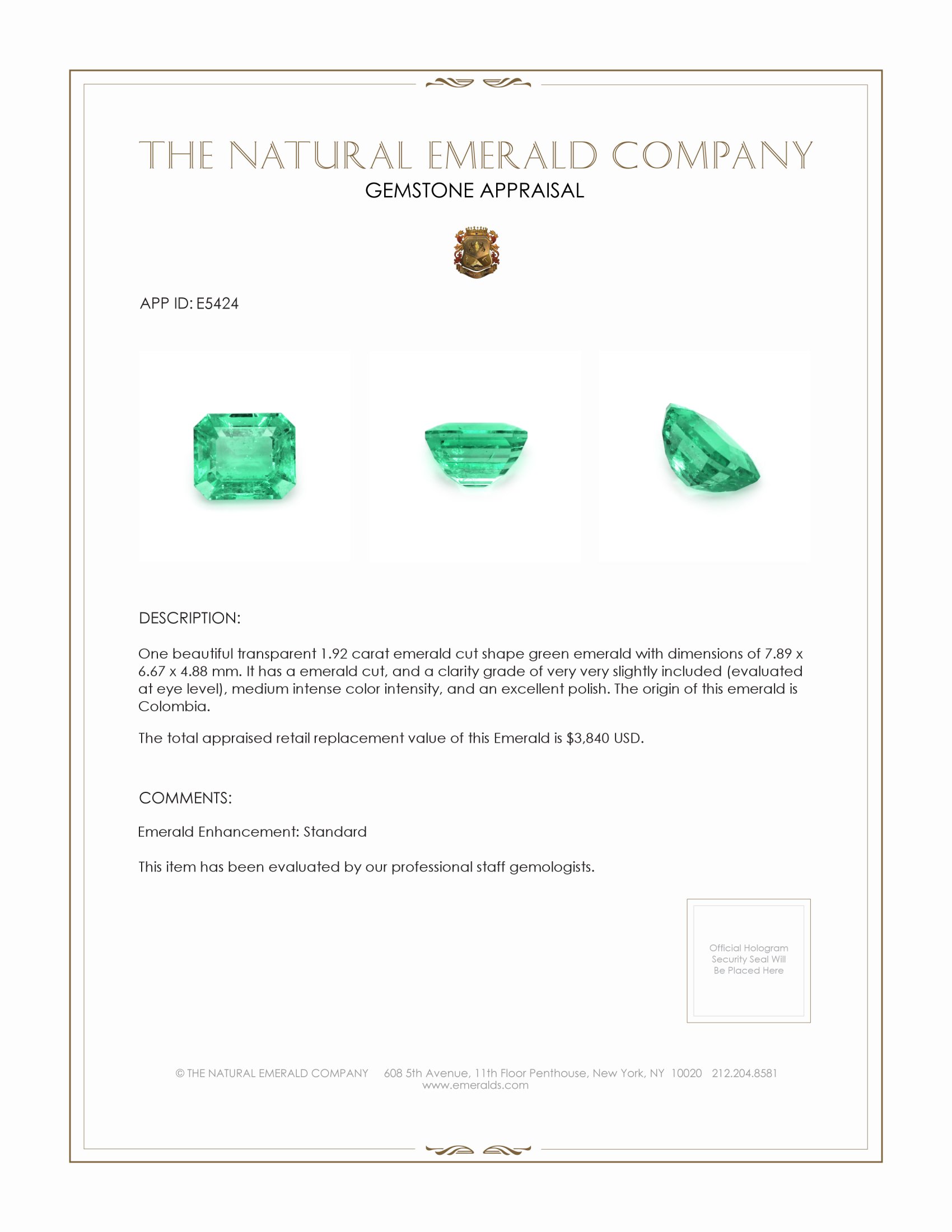1.92 Ct. Emerald from Colombia