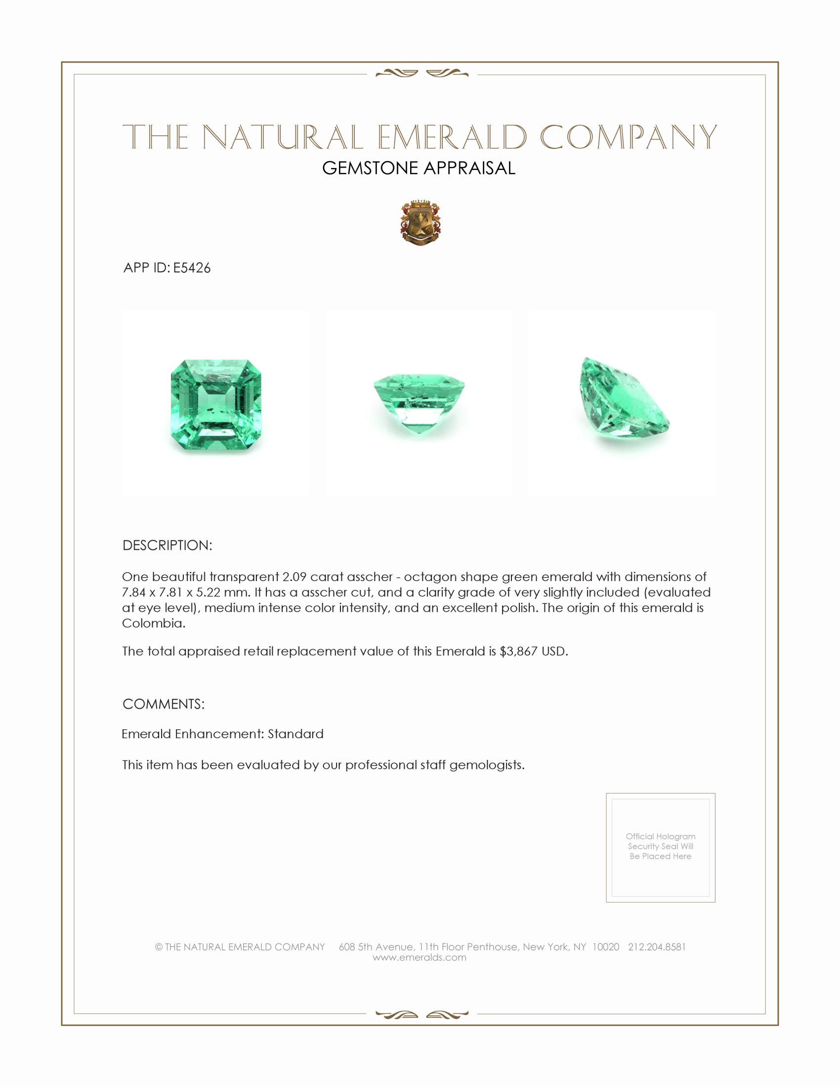 2.09 Ct. Emerald from Colombia
