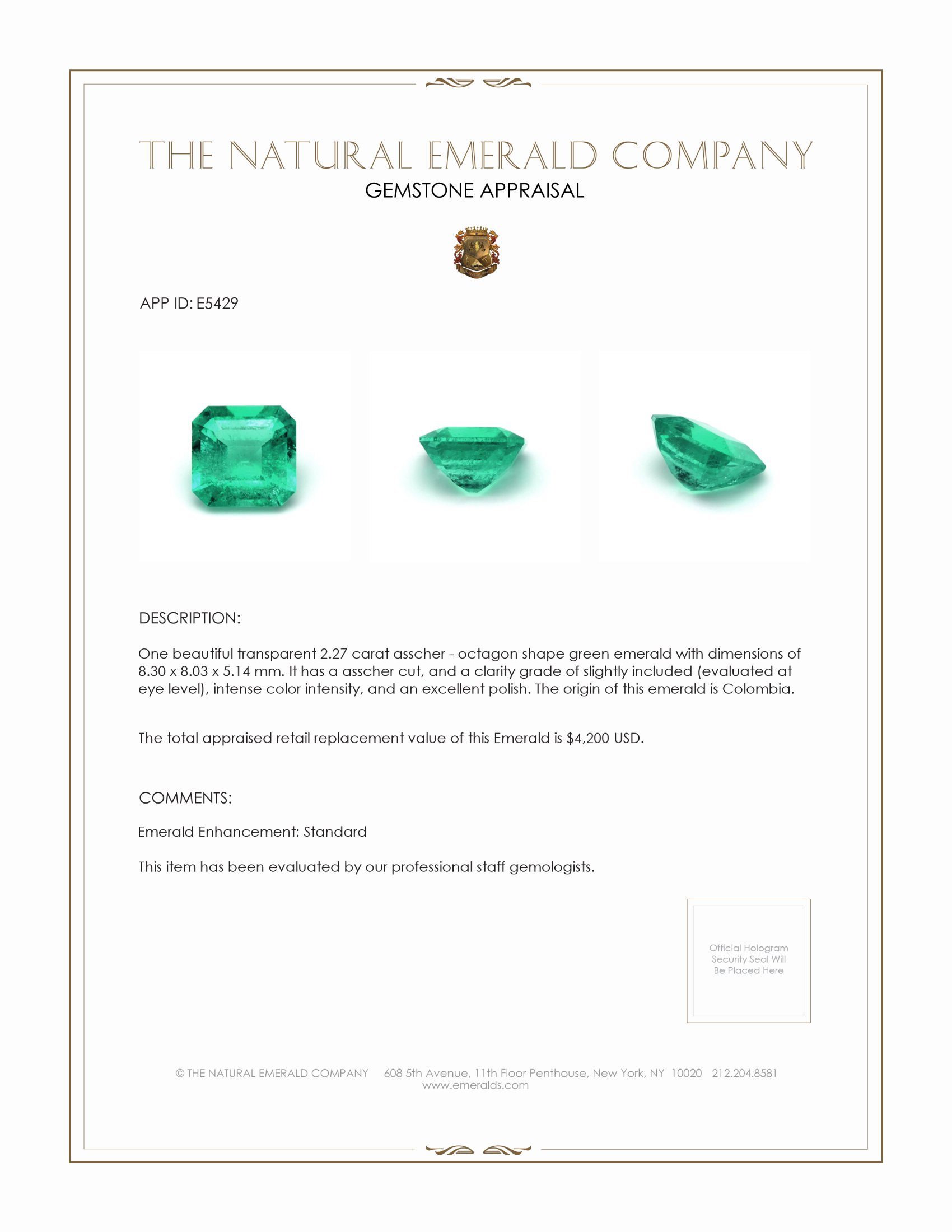 2.27 Ct. Emerald from Colombia
