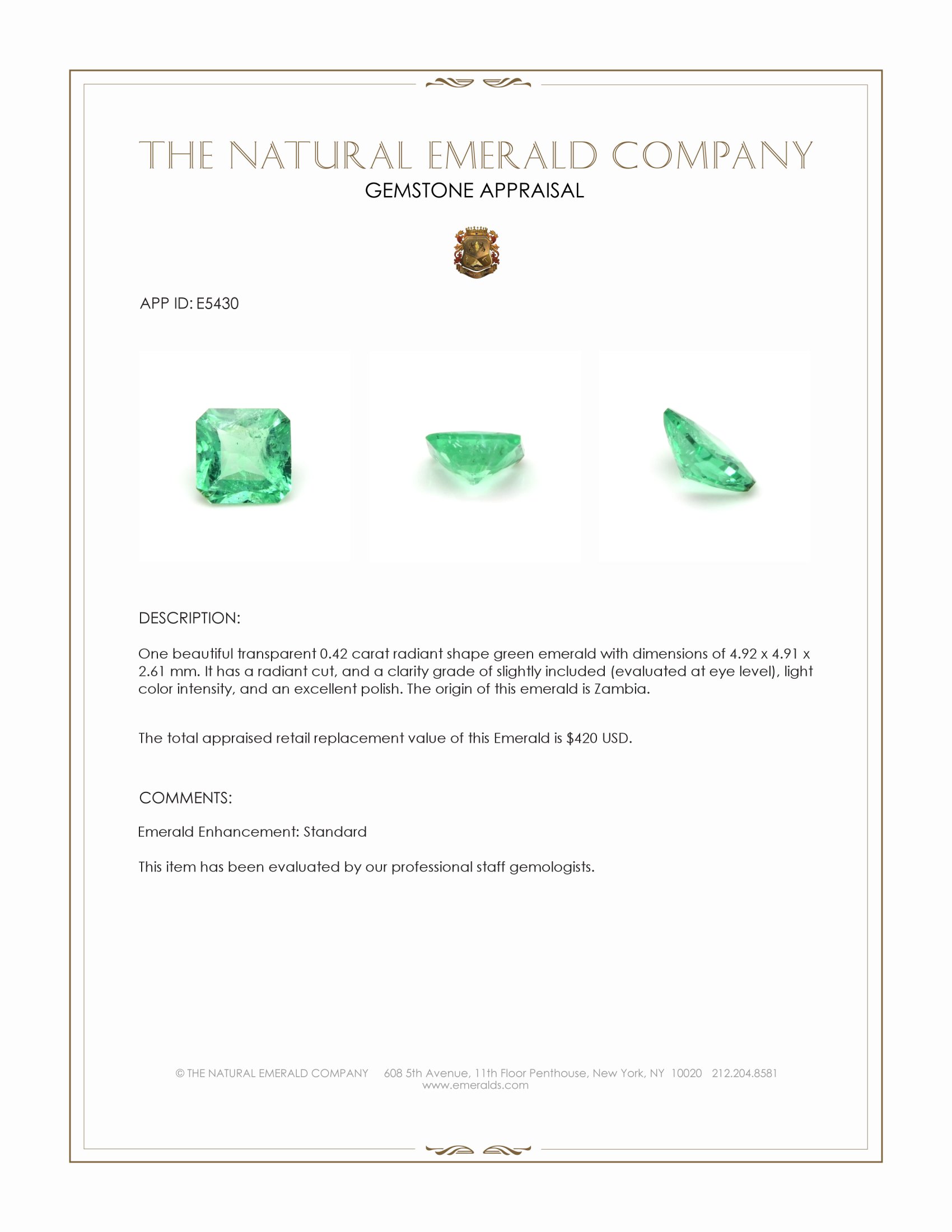 0.42 Ct. Emerald from Zambia