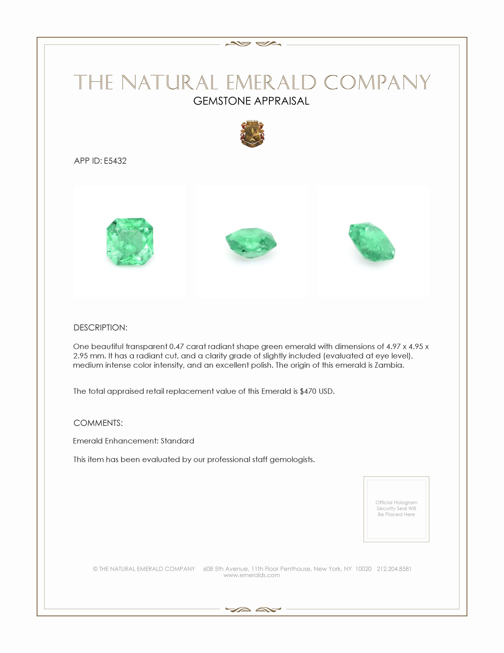 0.47 Ct. Emerald from Zambia