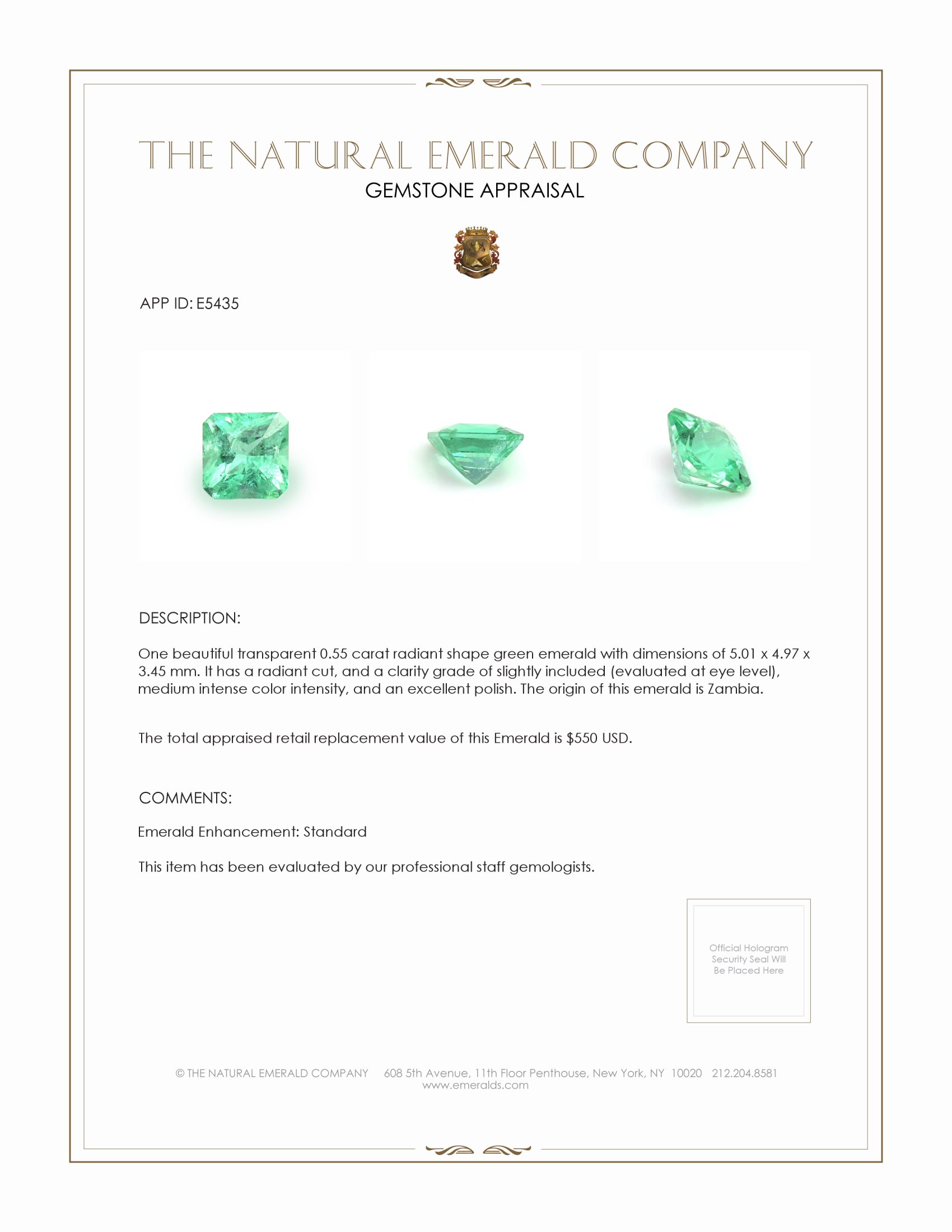 0.55 Ct. Emerald from Zambia