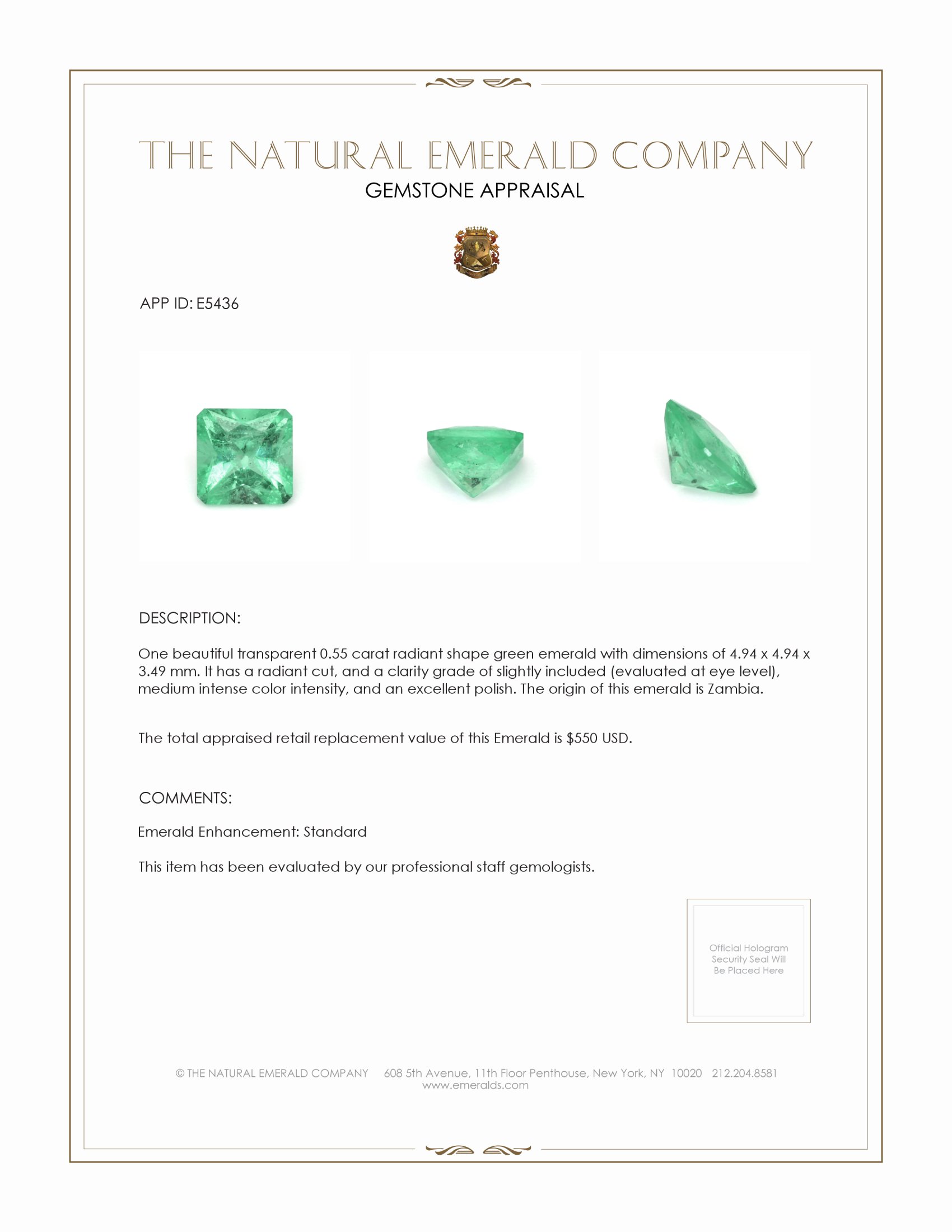 0.55 Ct. Emerald from Zambia