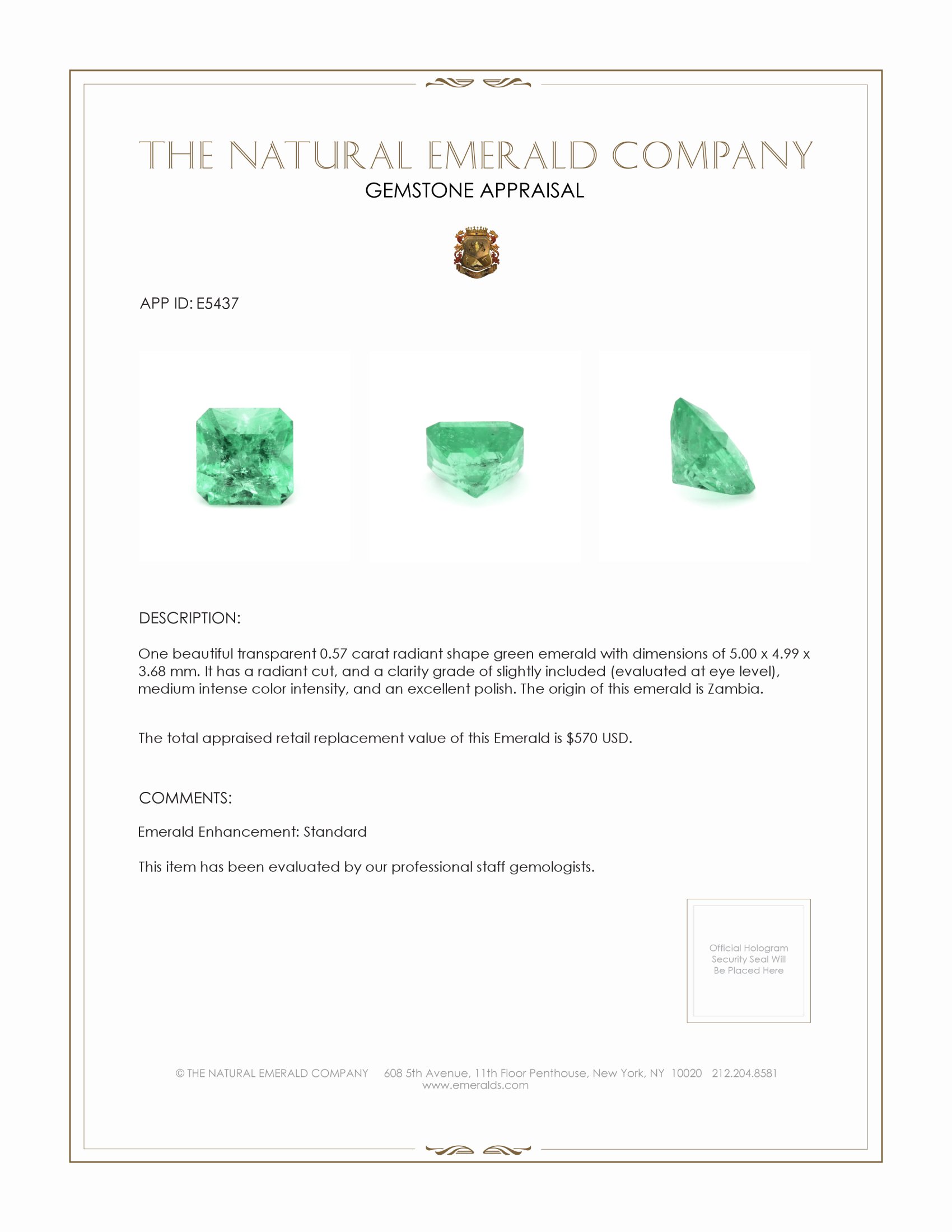 0.57 Ct. Emerald from Zambia