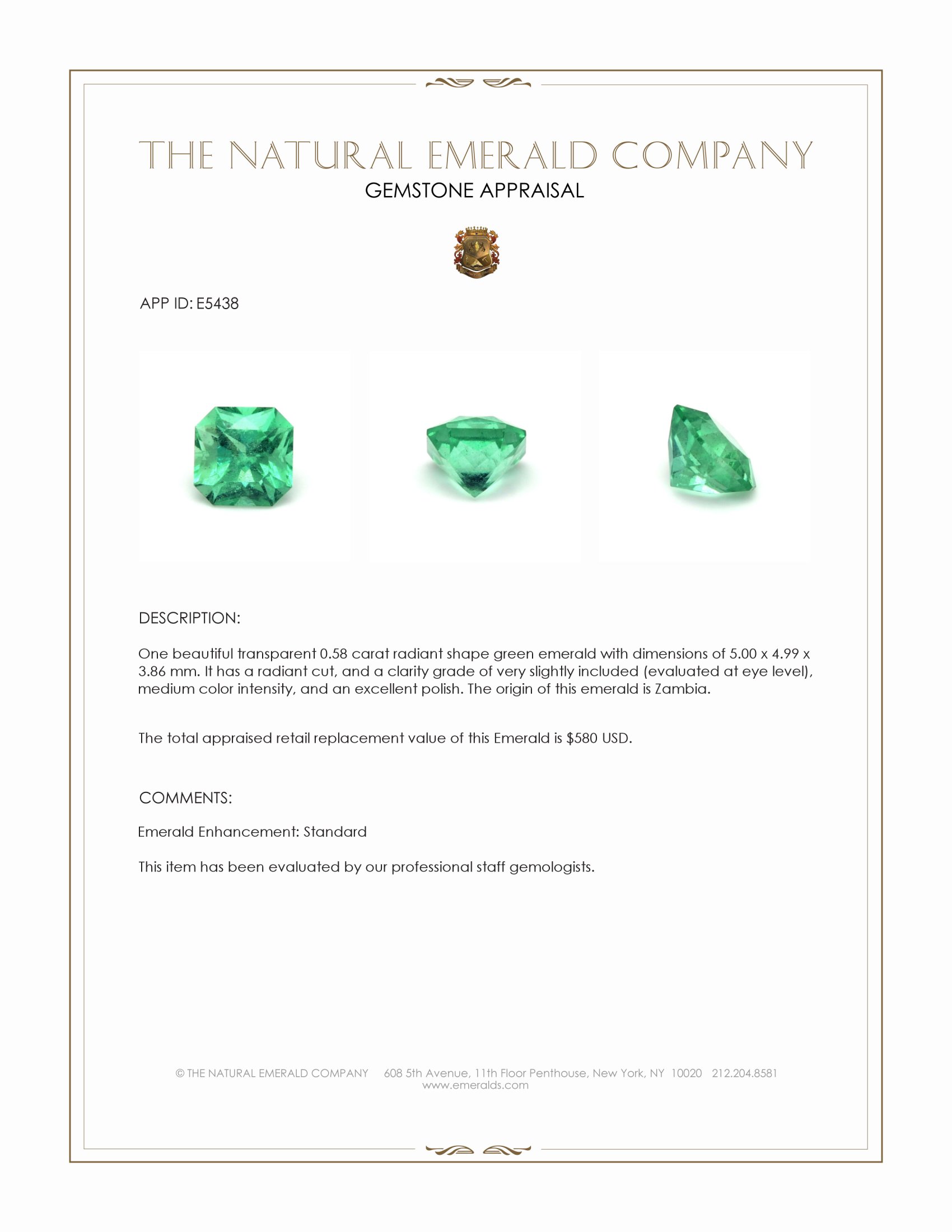 0.58 Ct. Emerald from Zambia