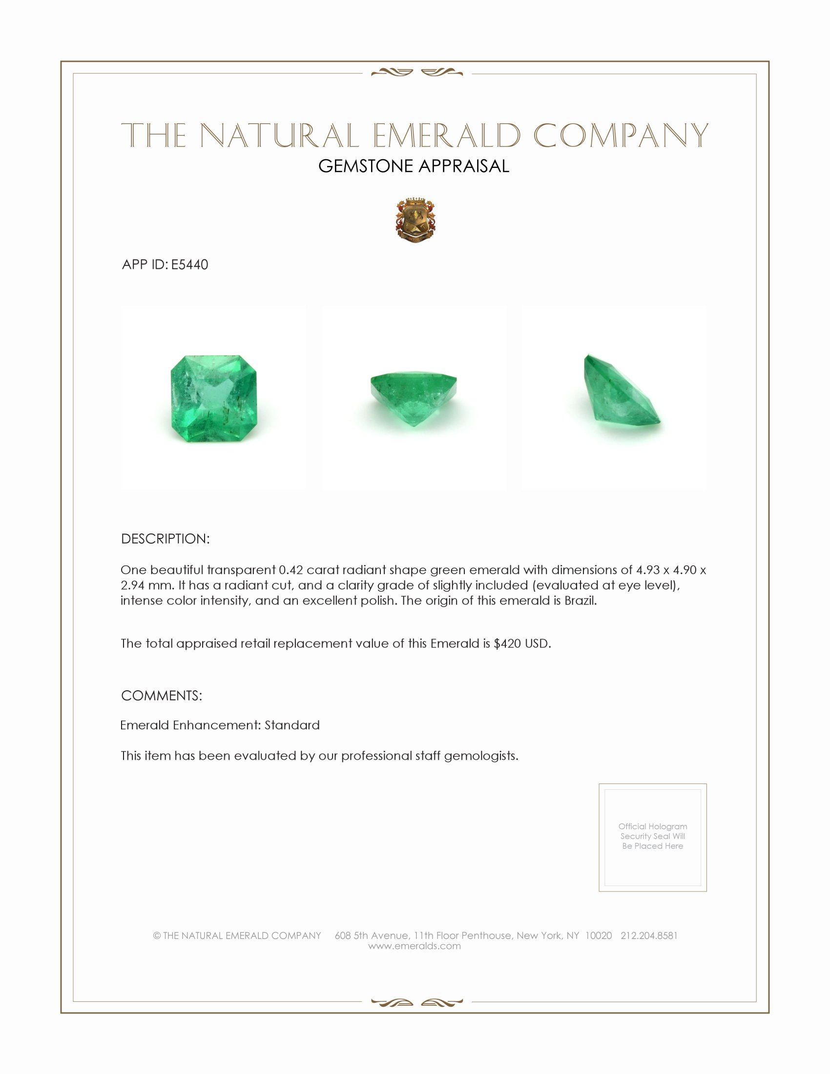 0.42 Ct. Emerald from Brazil