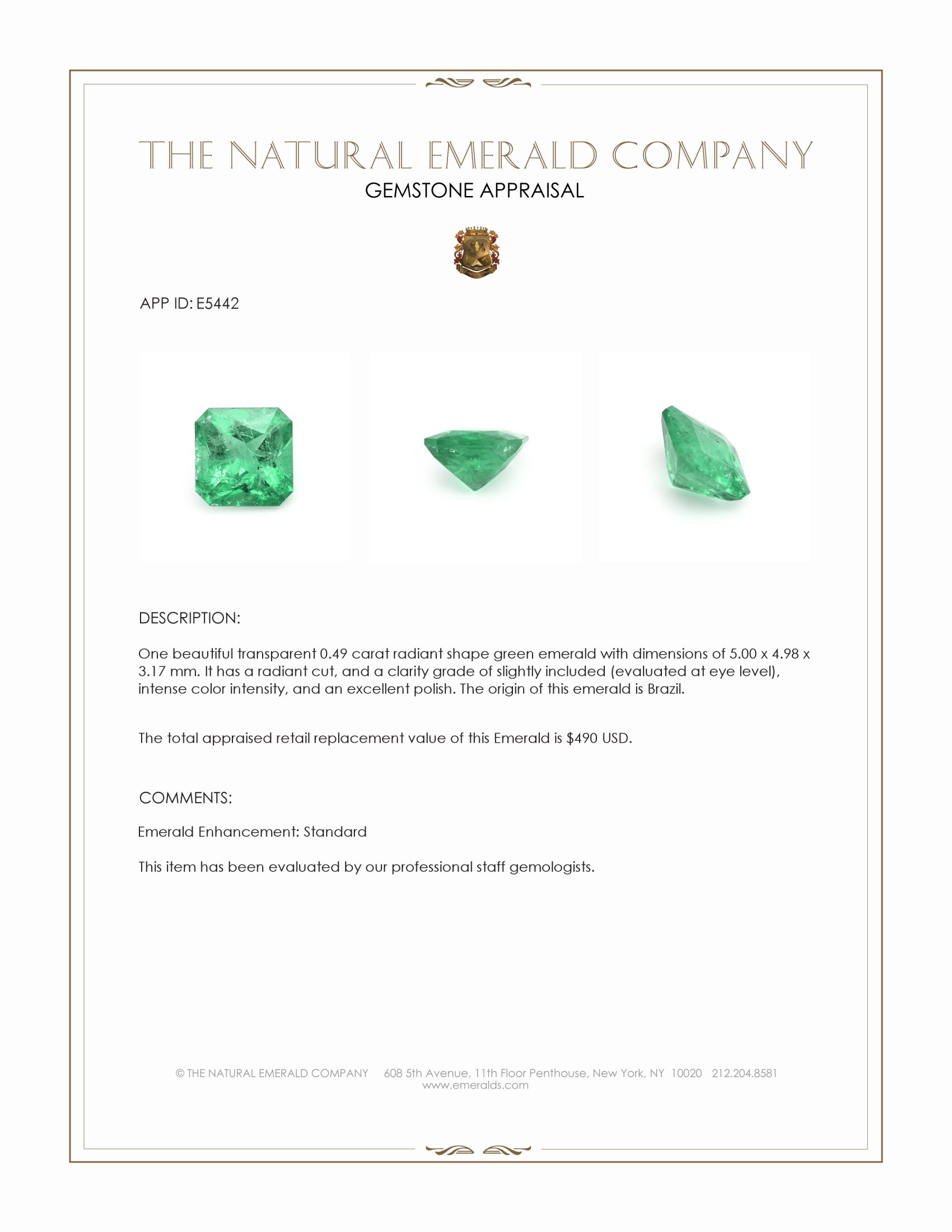 0.49 Ct. Emerald from Brazil