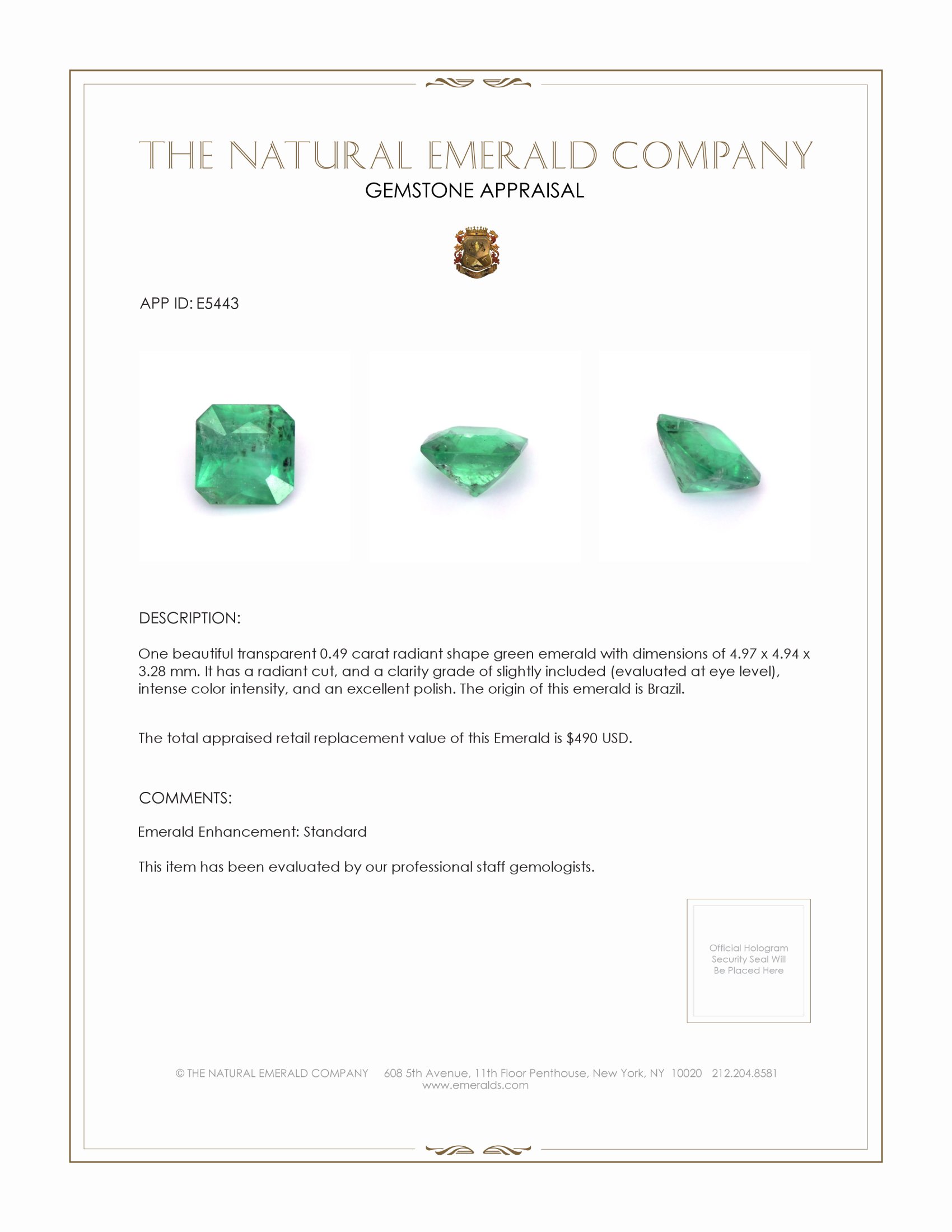 0.49 Ct. Emerald from Brazil