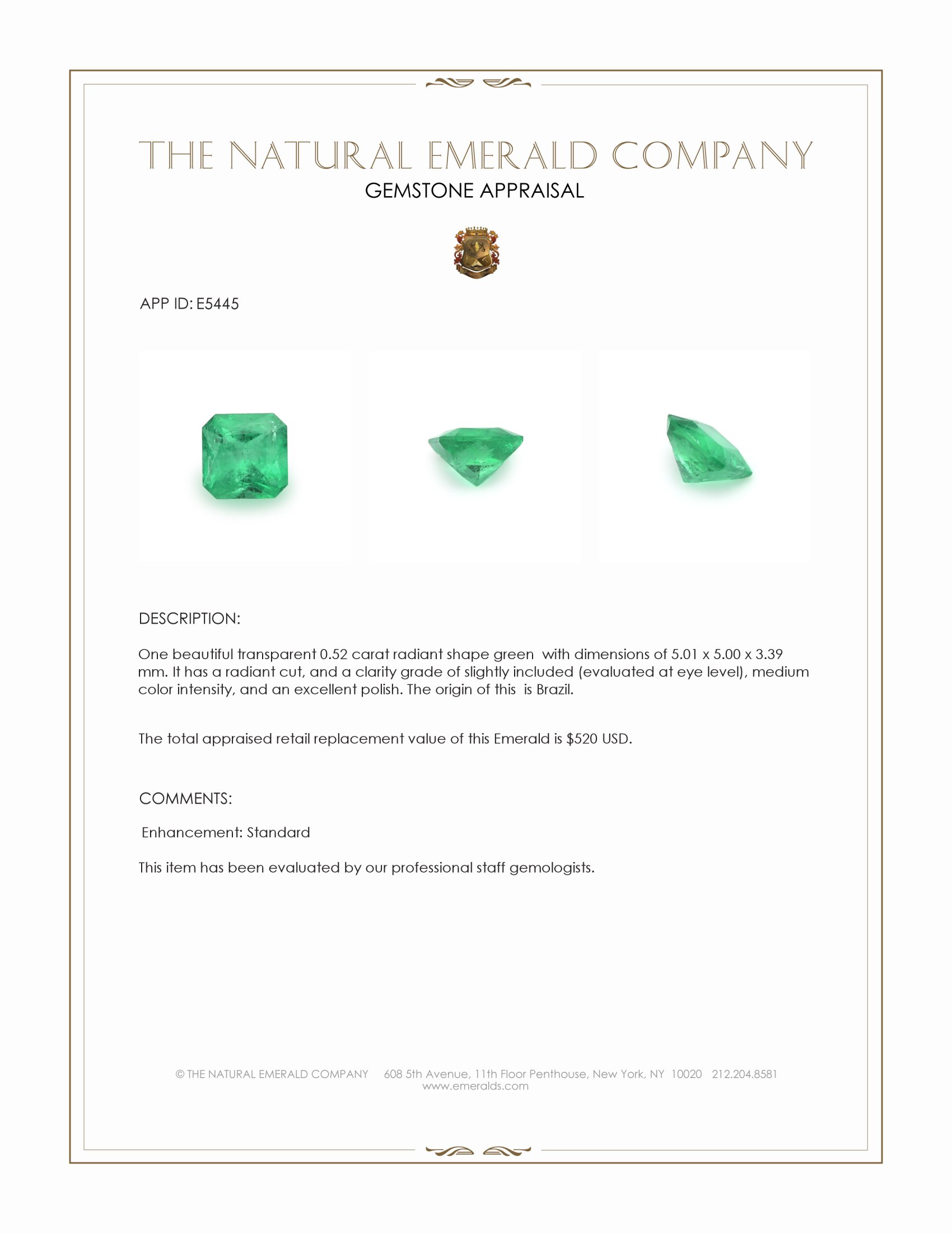 0.52 Ct. Emerald from Brazil