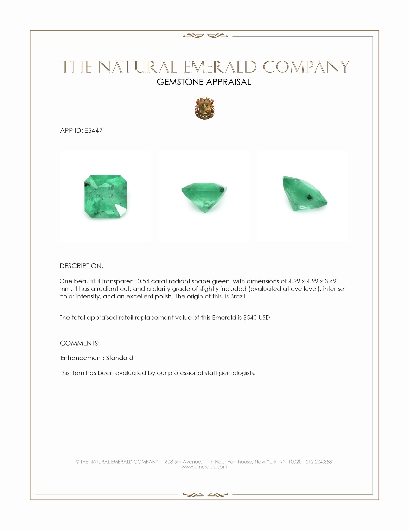 0.54 Ct. Emerald from Brazil