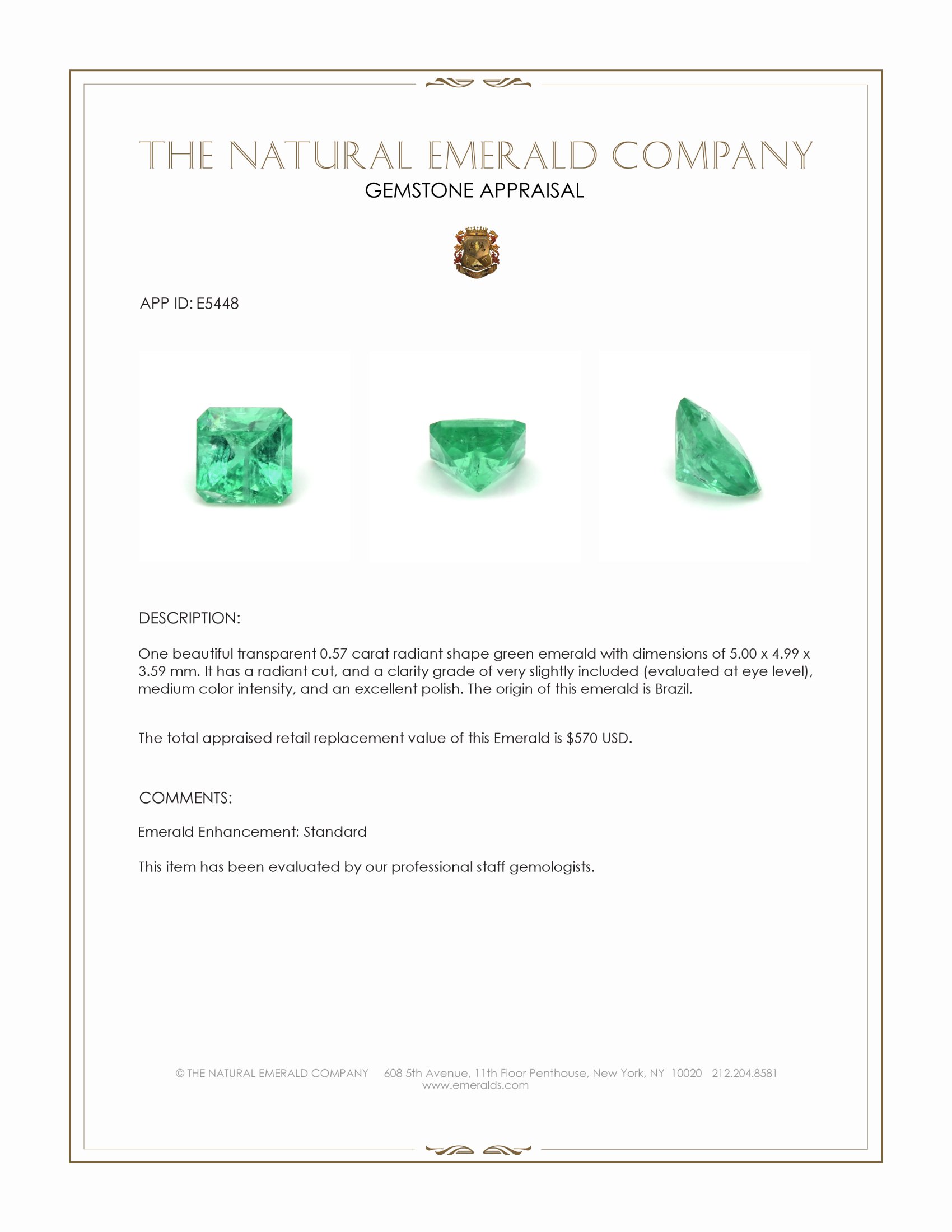 0.57 Ct. Emerald from Brazil