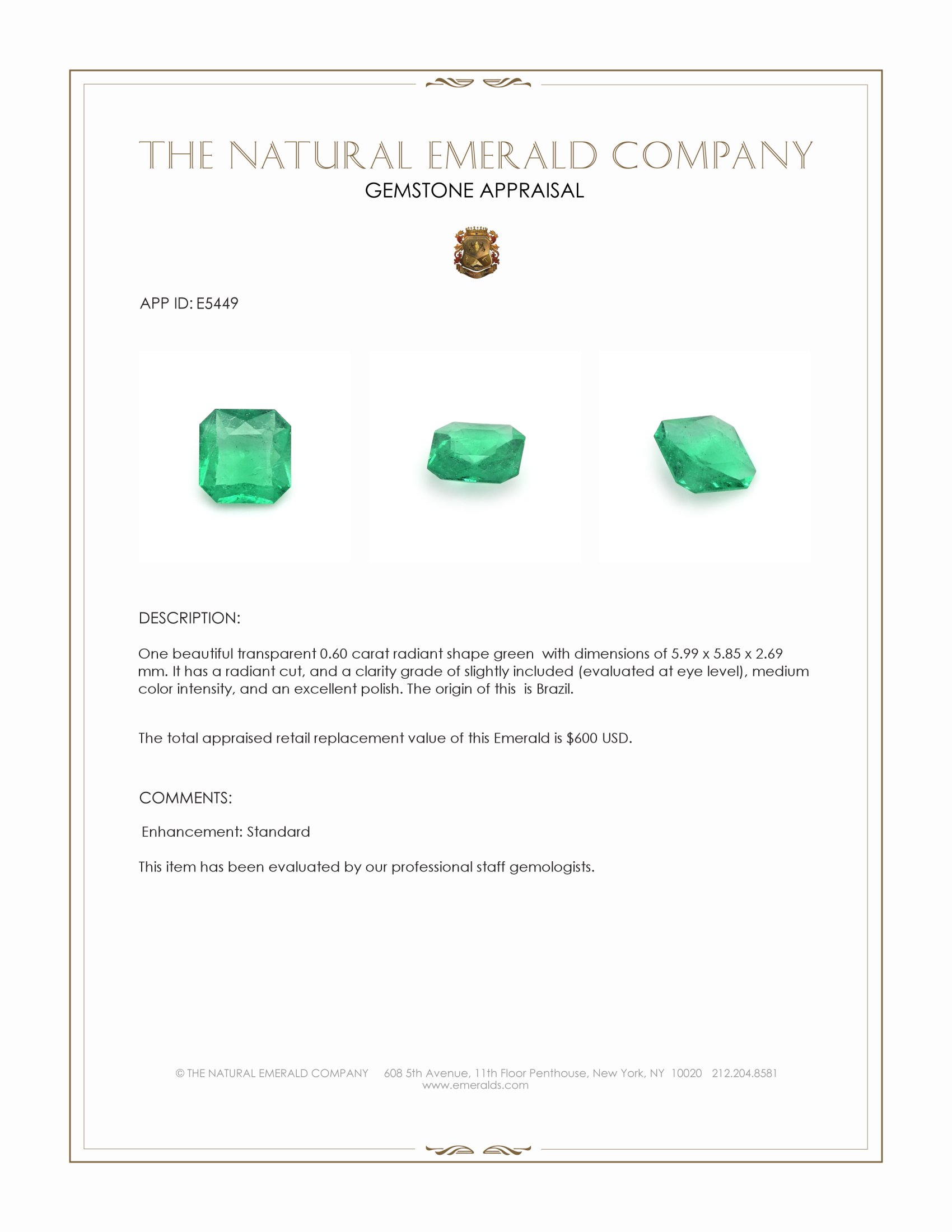 0.60 Ct. Emerald from Brazil