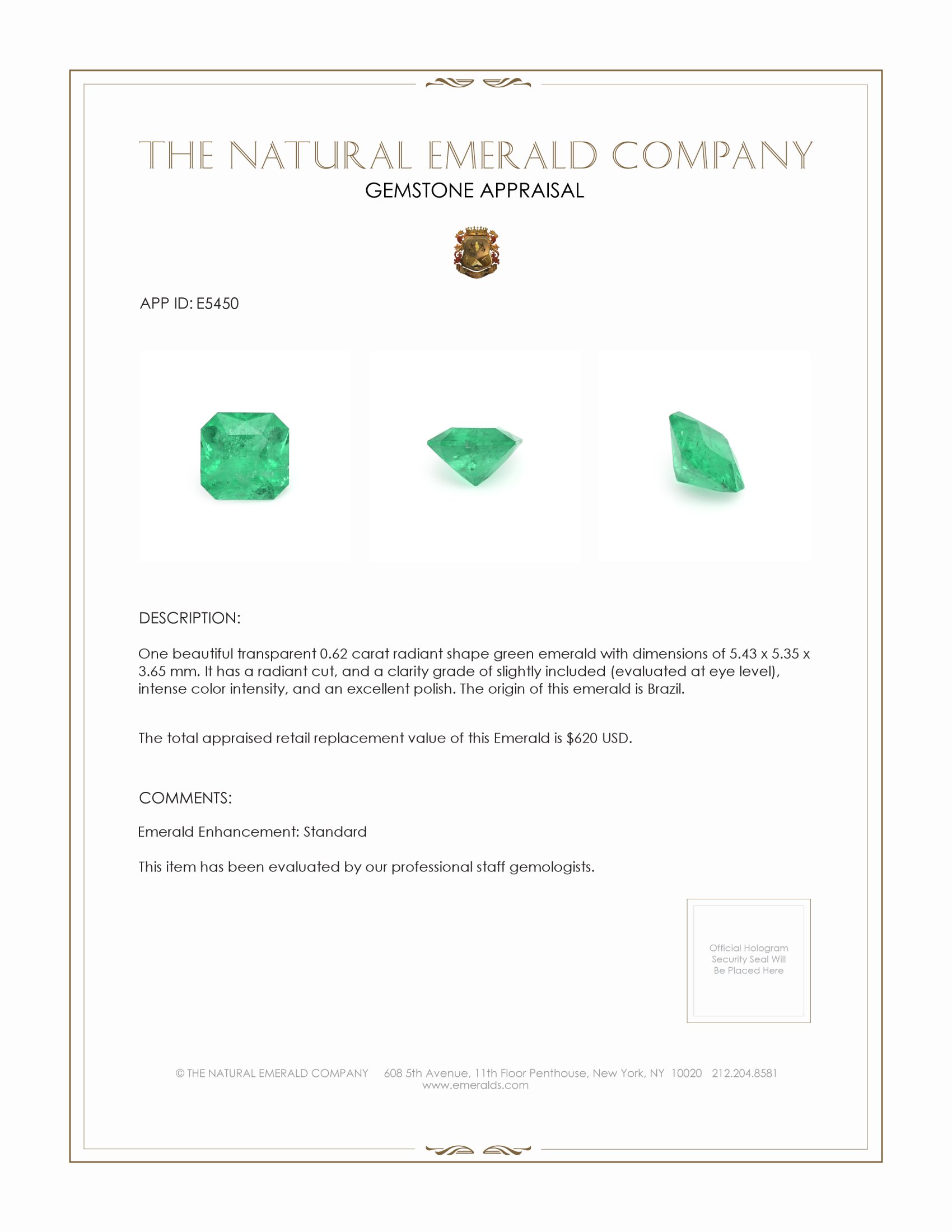 0.62 Ct. Emerald from Brazil