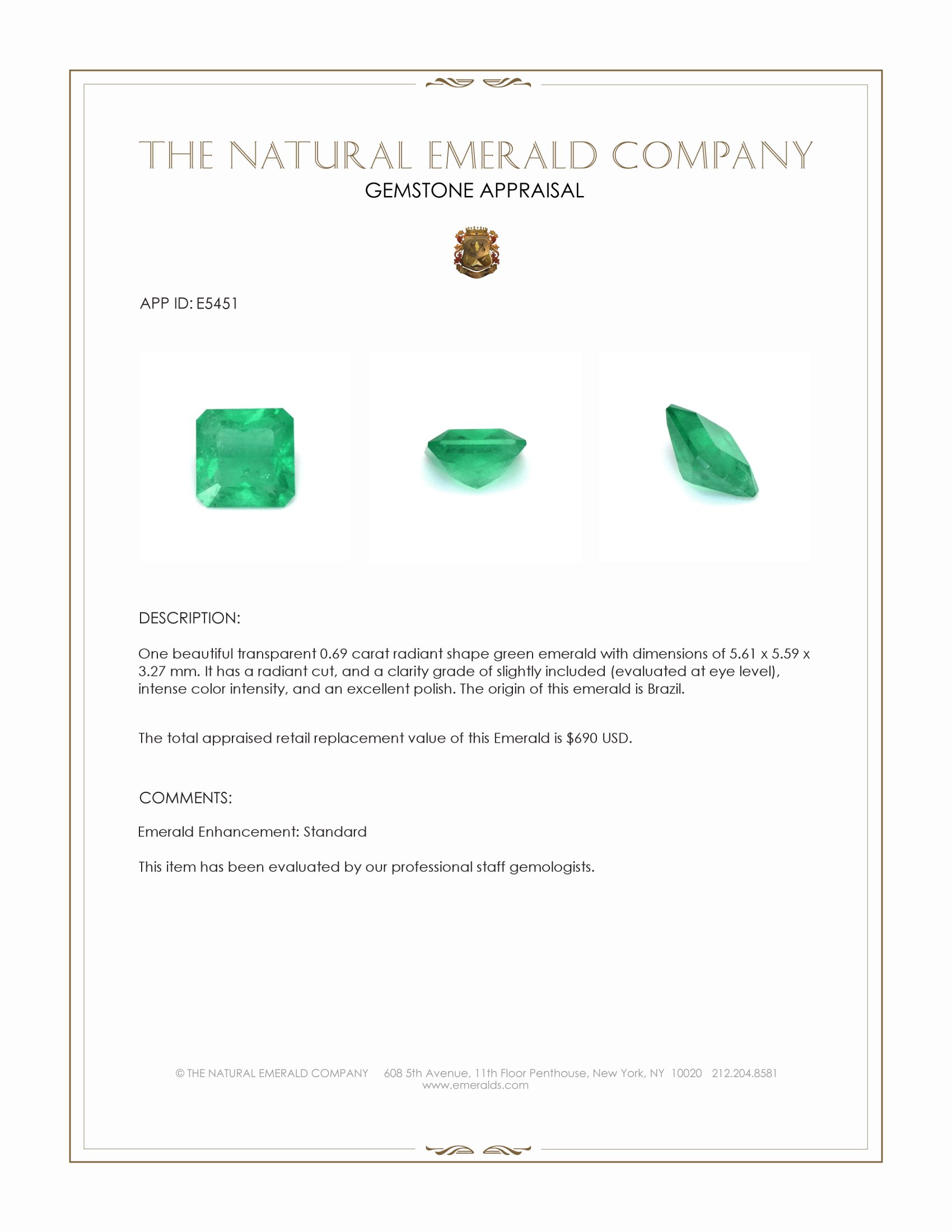 0.69 Ct. Emerald from Brazil