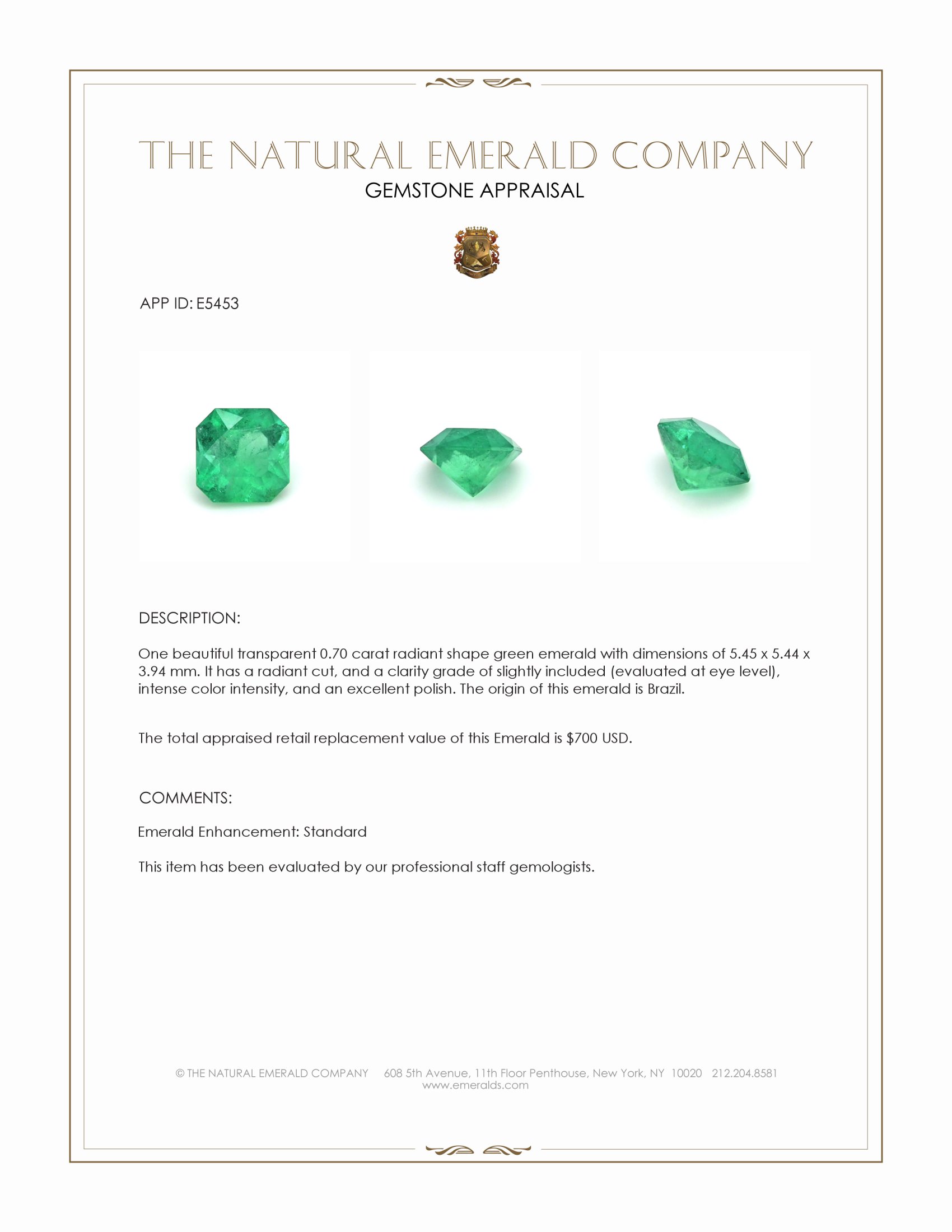 0.70 Ct. Emerald from Brazil