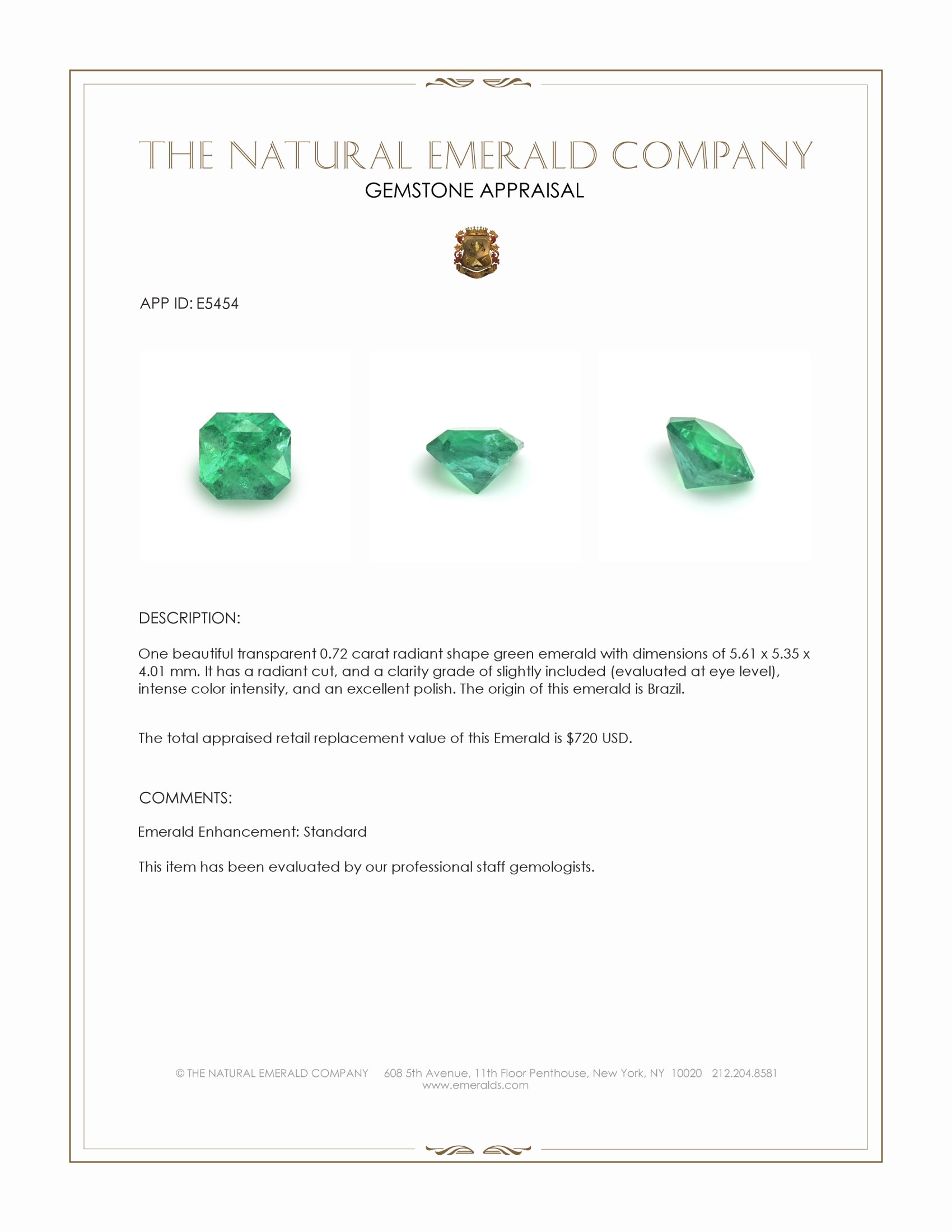 0.72 Ct. Emerald from Brazil