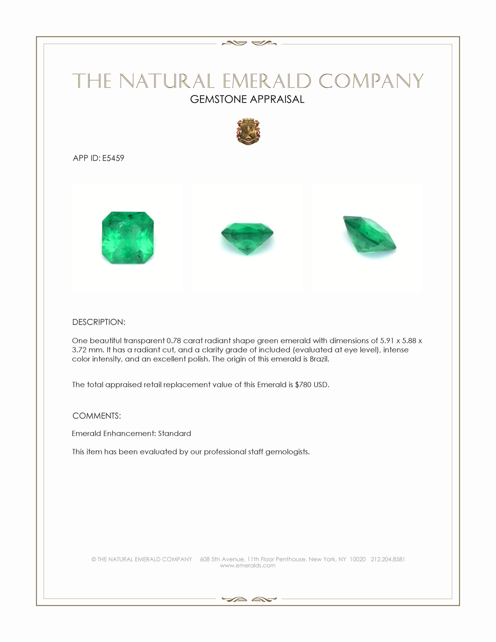 0.78 Ct. Emerald from Brazil