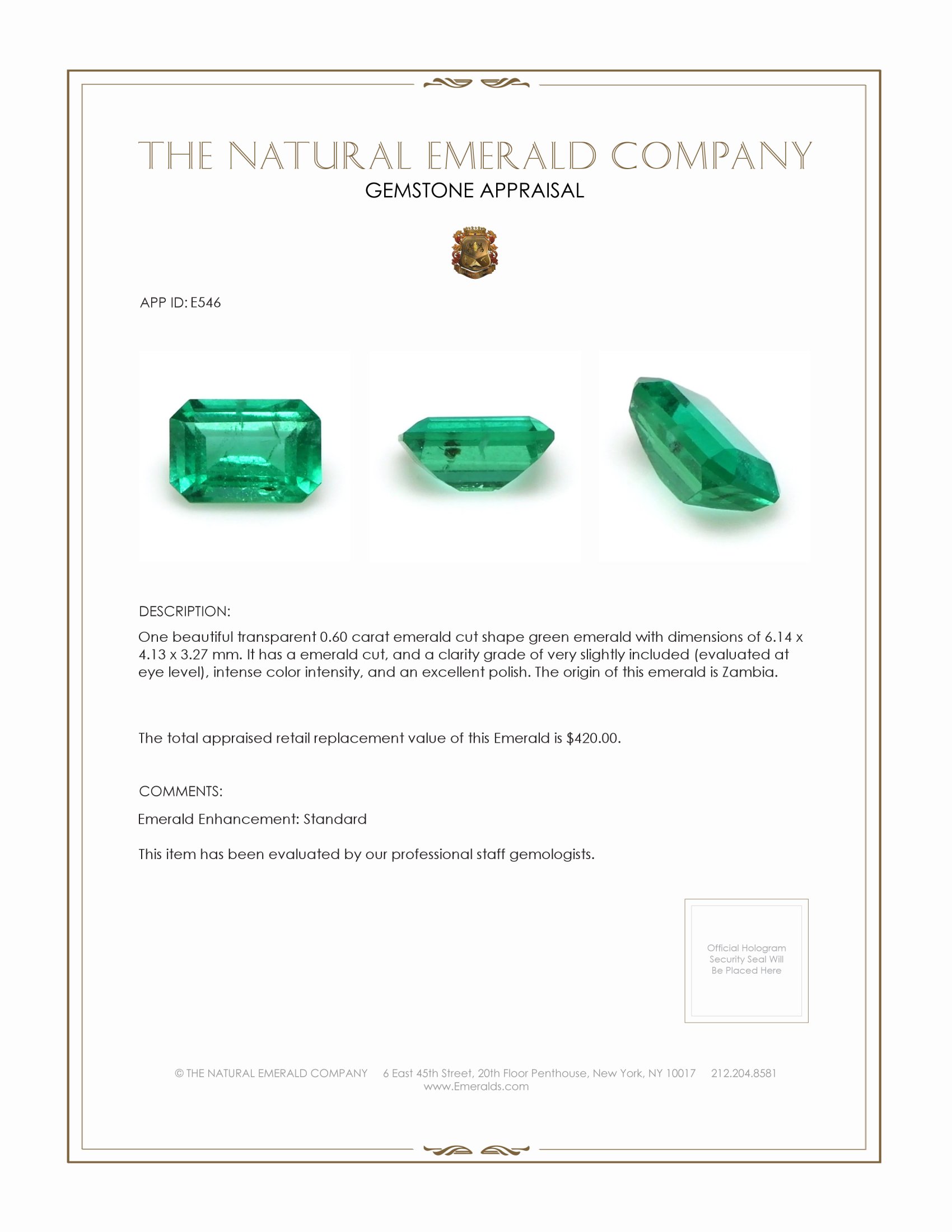 0.60 Ct. Emerald from Zambia