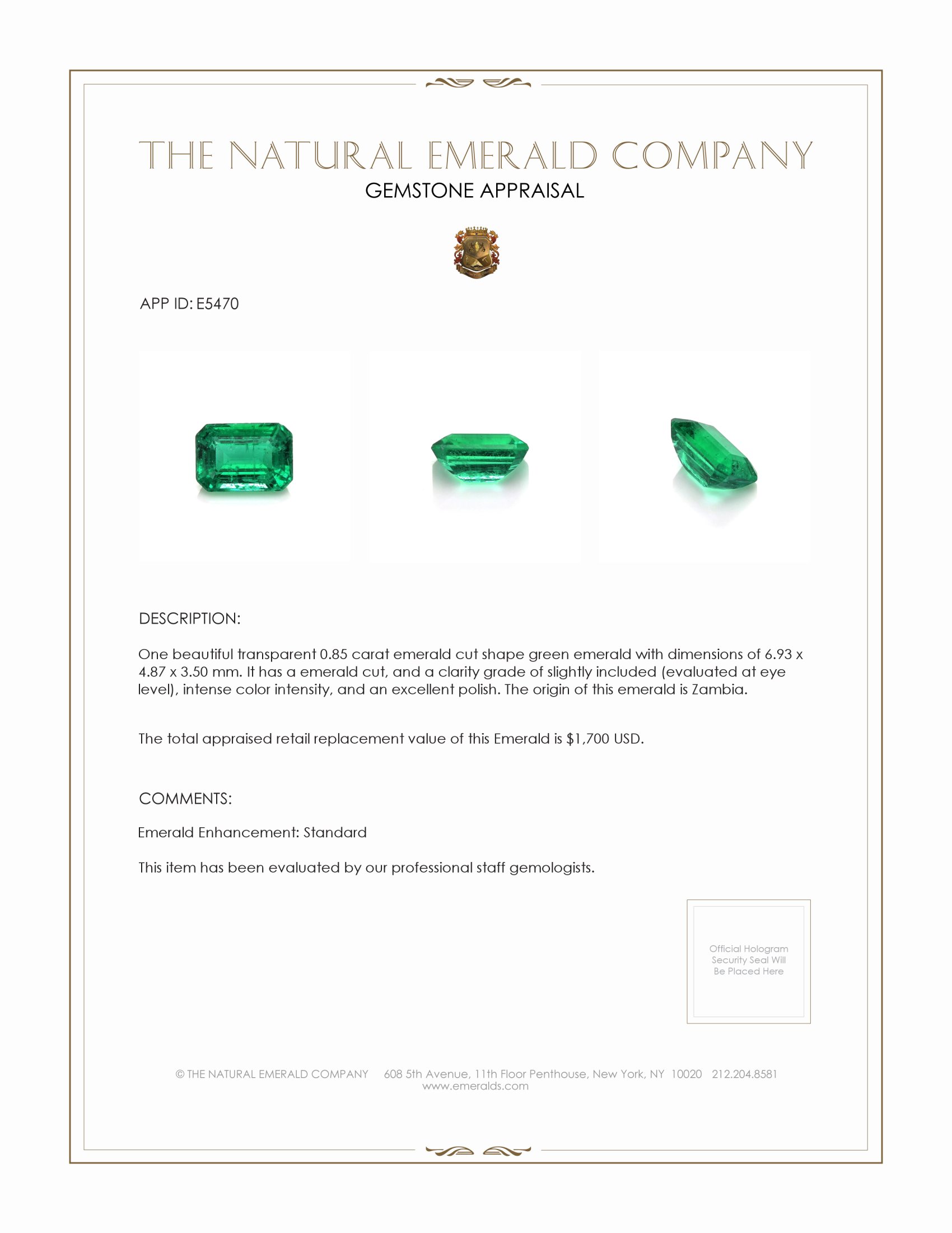 0.85 Ct. Emerald from Zambia