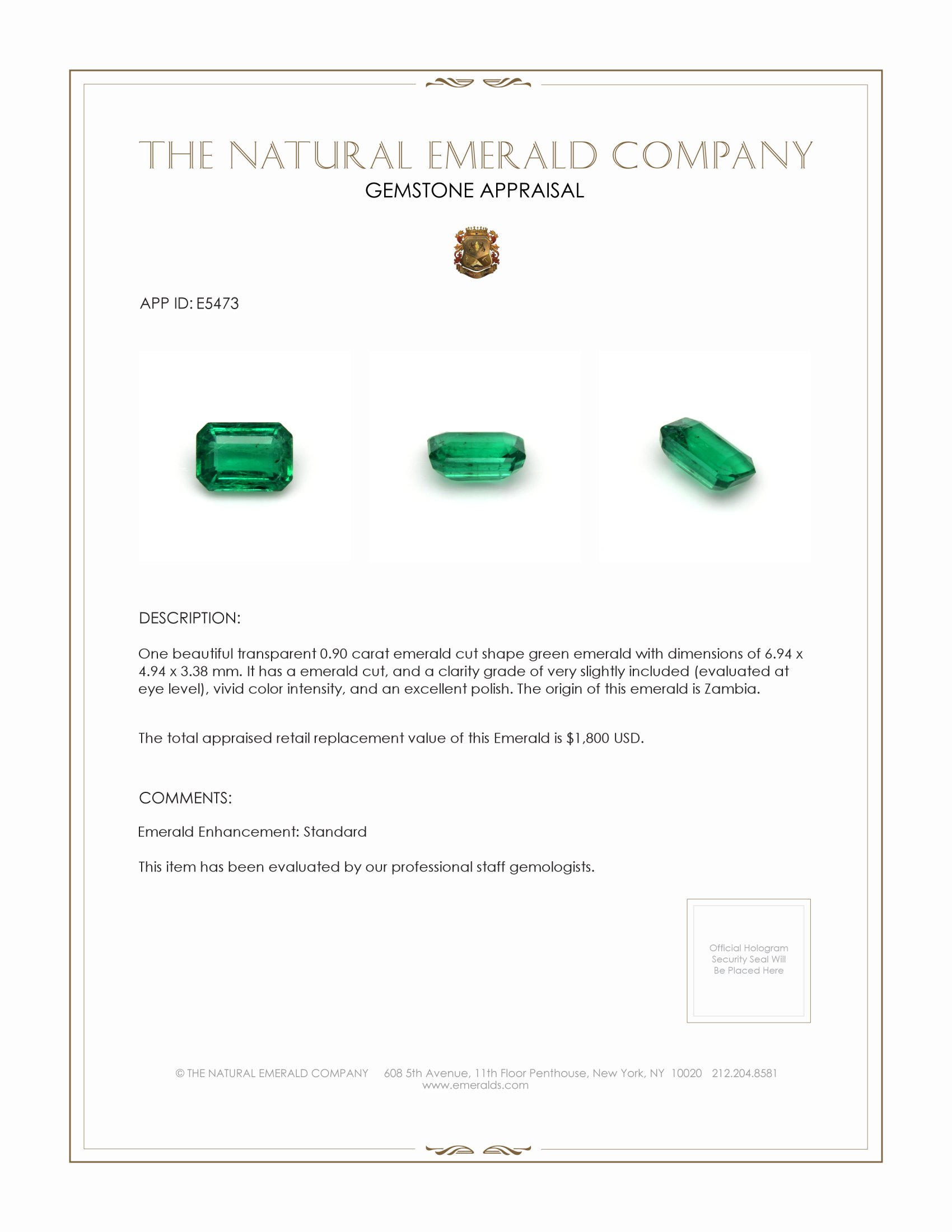 0.90 Ct. Emerald from Zambia