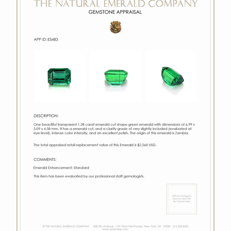 1.28 Ct. Emerald from Zambia