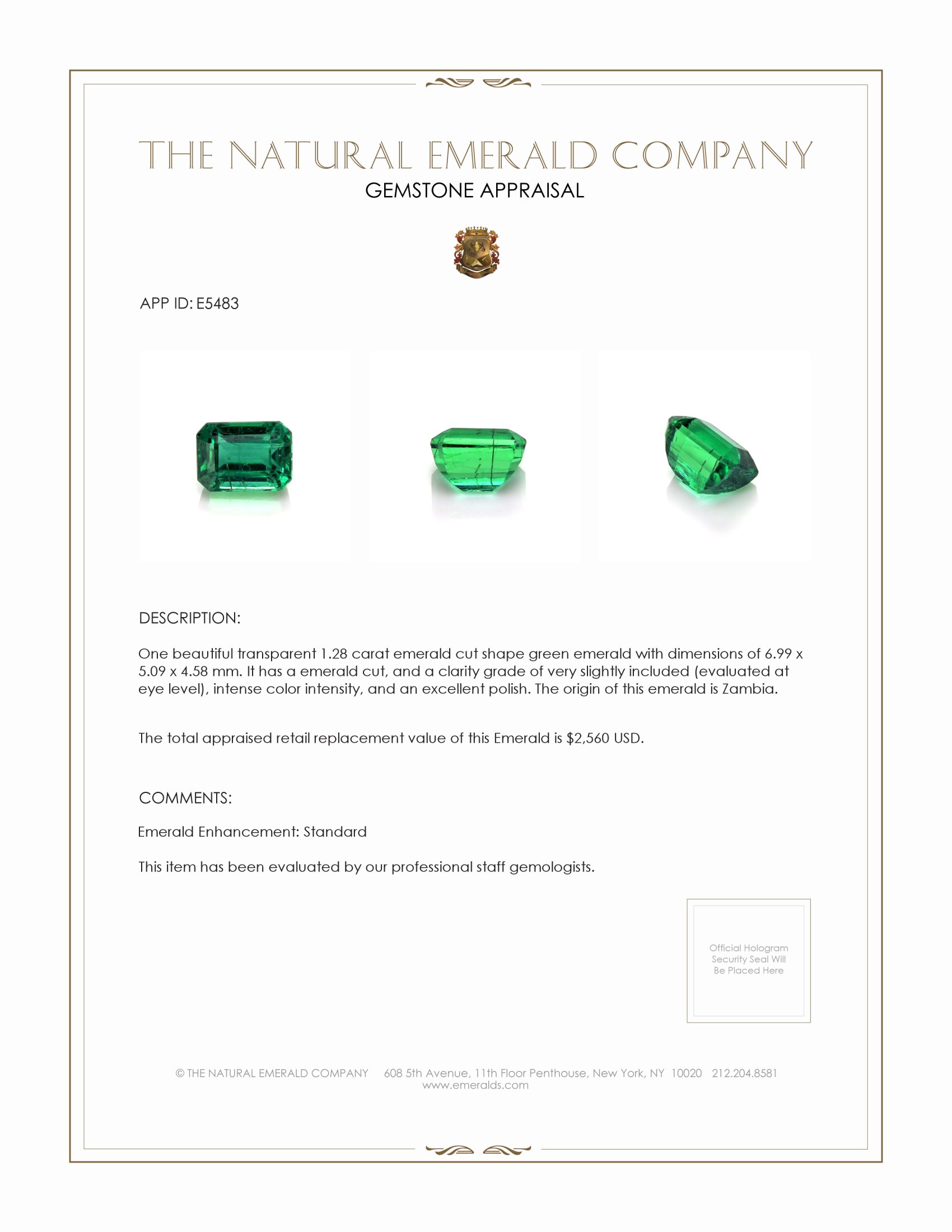 1.28 Ct. Emerald from Zambia