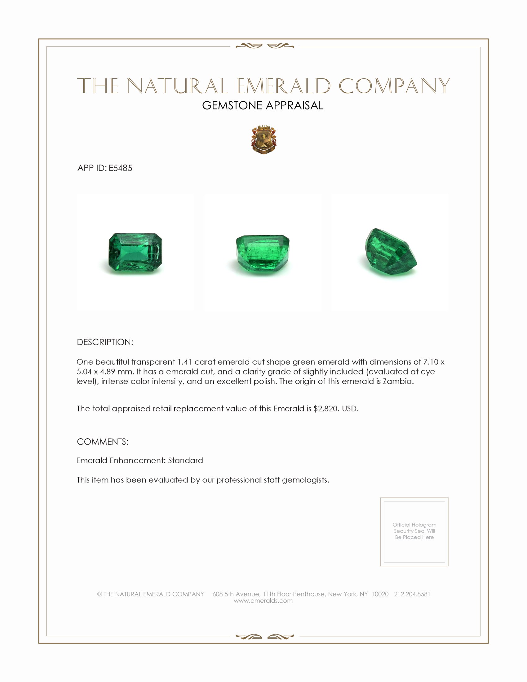 1.41 Ct. Emerald from Zambia
