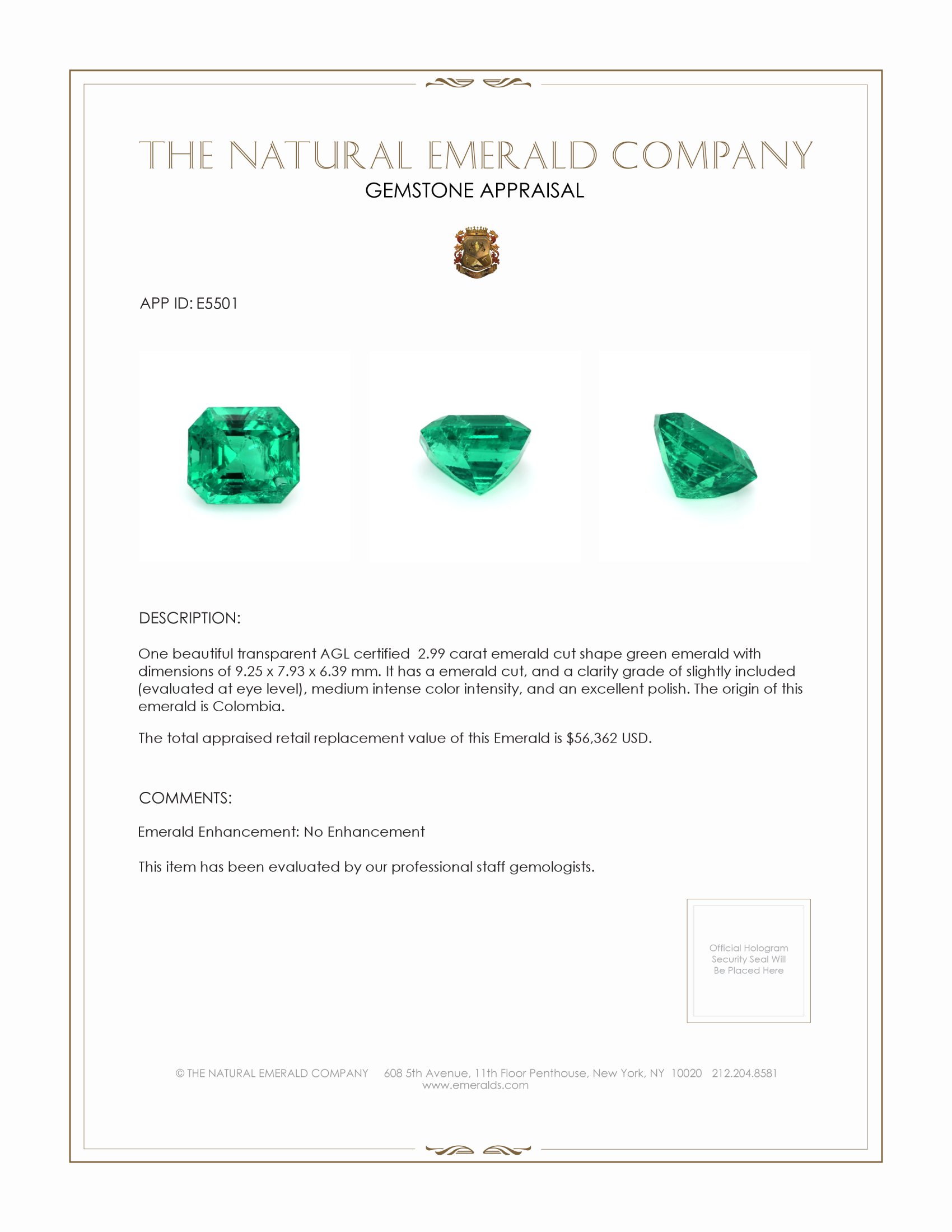 2.99 Ct. Emerald from Colombia