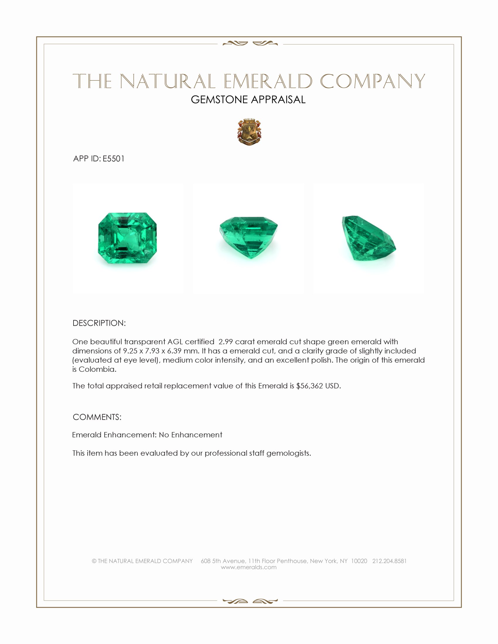 2.99 Ct. Emerald from Colombia