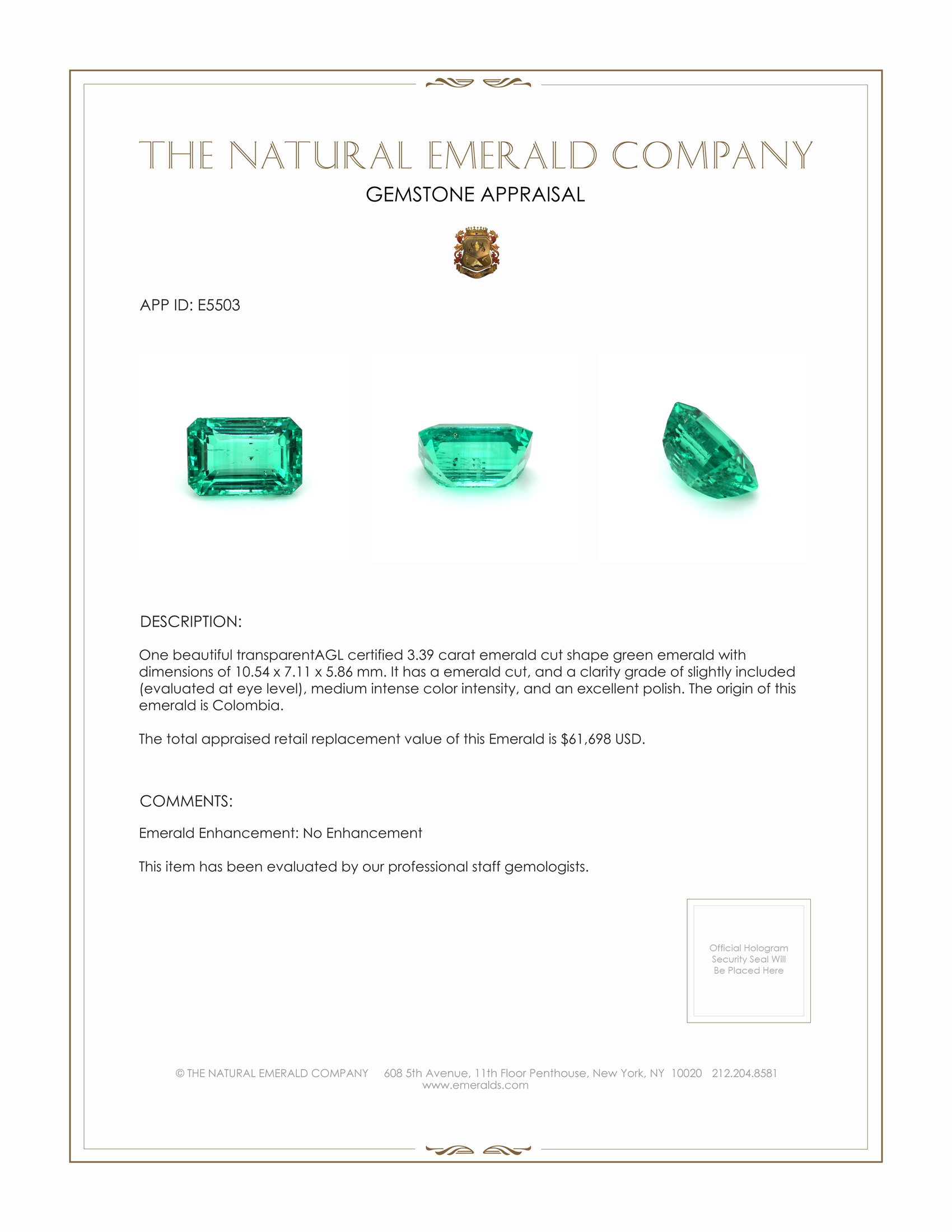 3.39 Ct. Emerald from Colombia