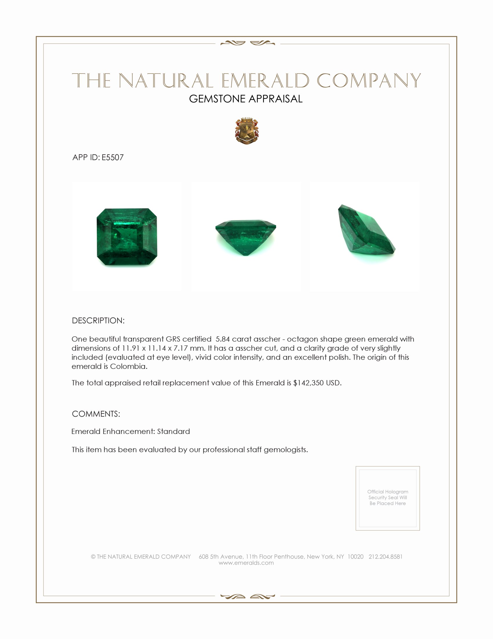 5.84 Ct. Emerald from Colombia