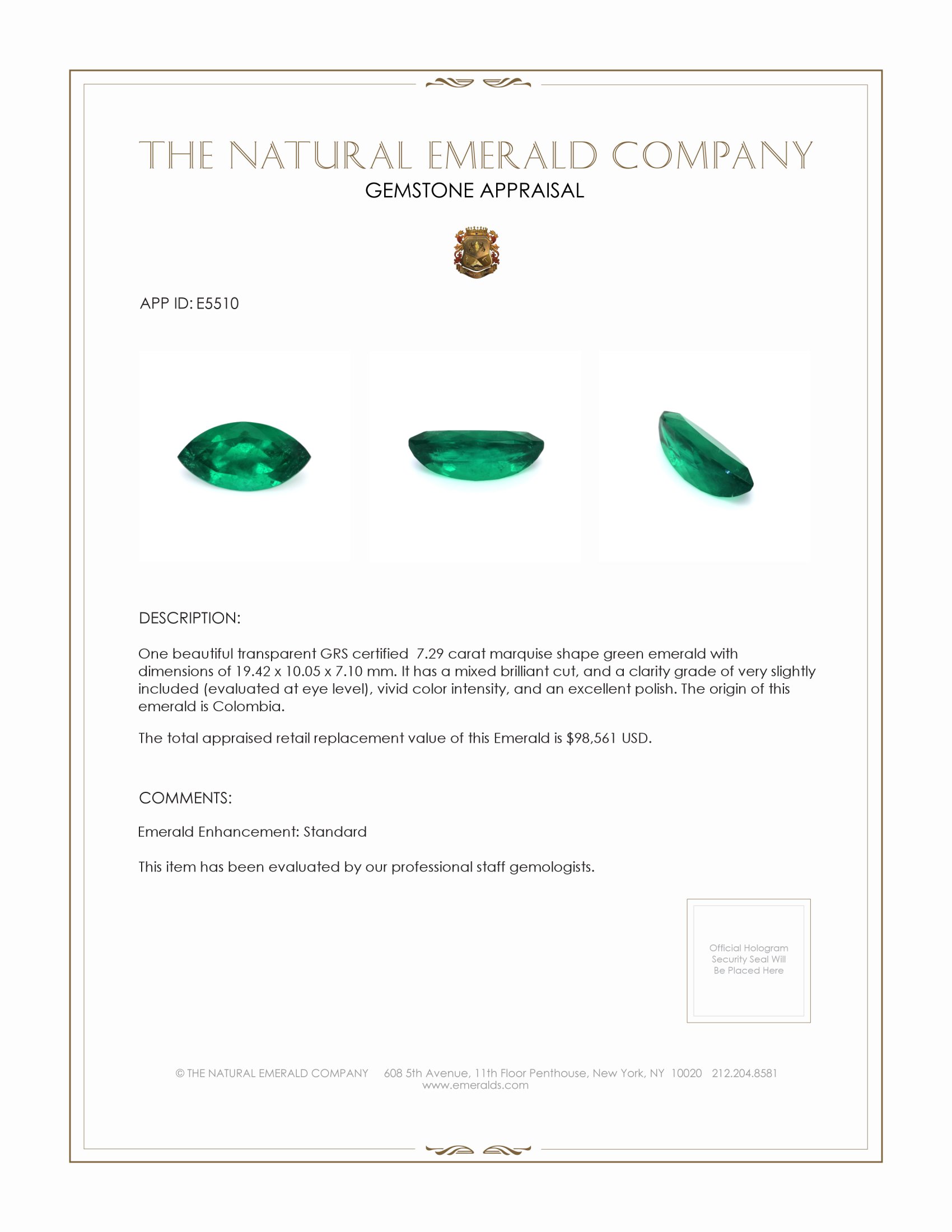 7.29 Ct. Emerald from Colombia