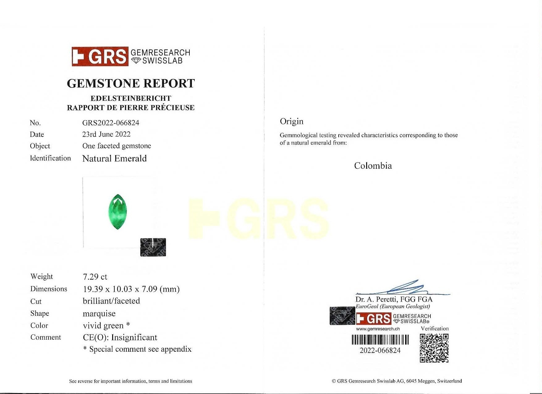 7.29 Ct. Emerald from Colombia