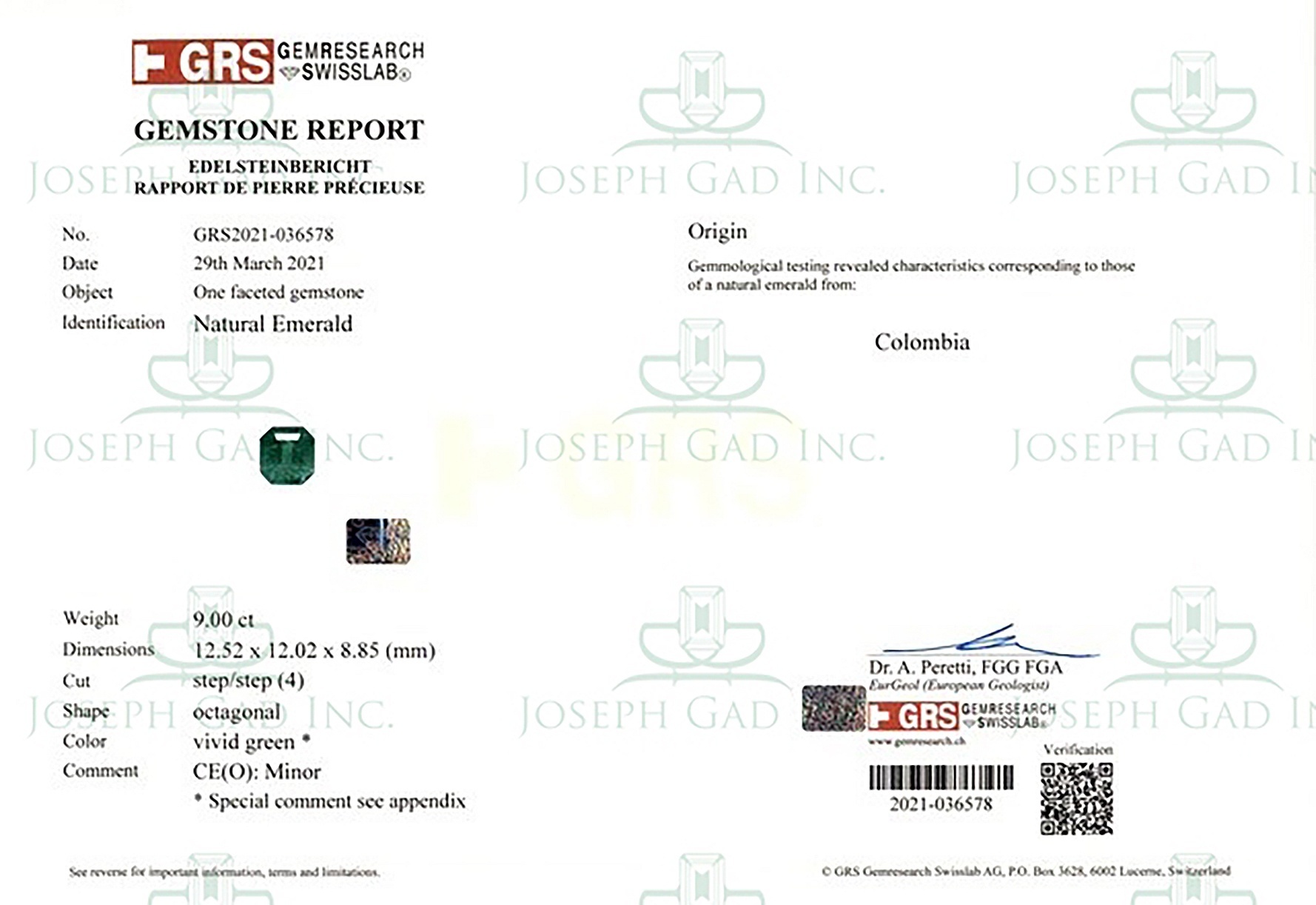 9.00 Ct. Emerald from Colombia