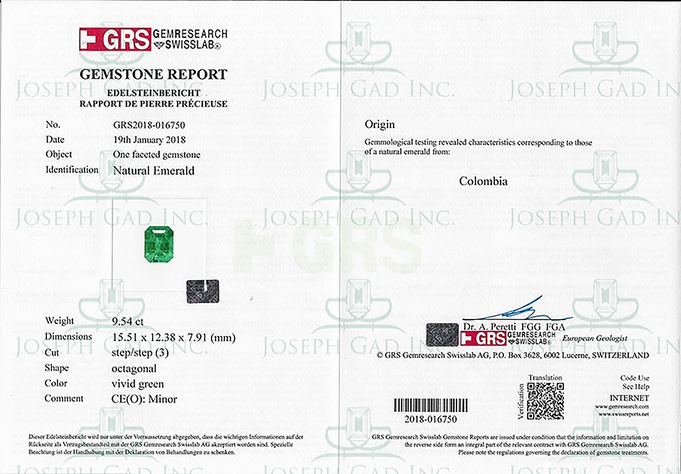 9.54 Ct. Emerald from Colombia