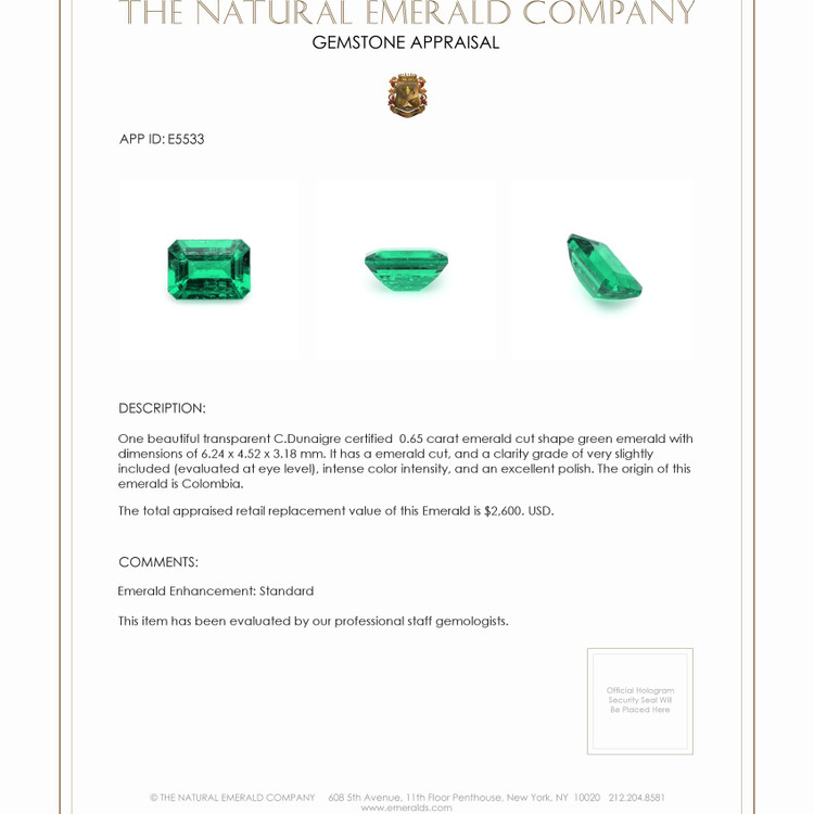 0.65 Ct. Emerald from Colombia