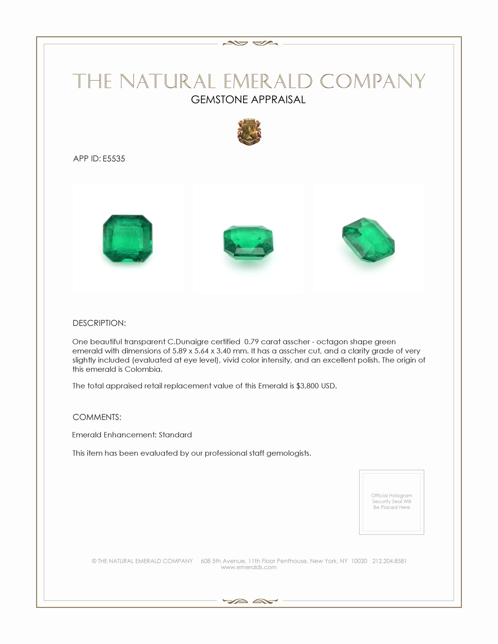 0.79 Ct. Emerald from Colombia