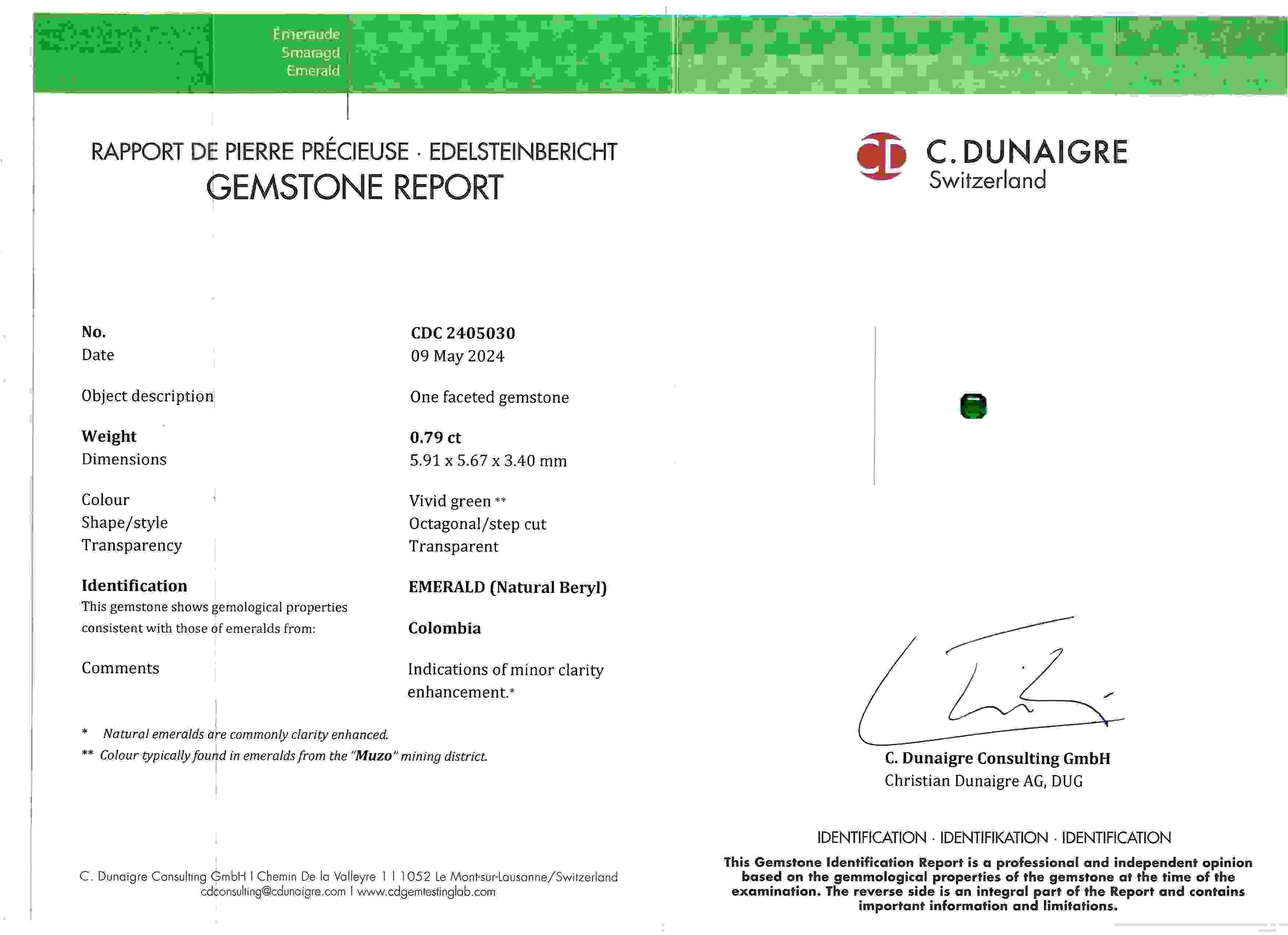 0.79 Ct. Emerald from Colombia