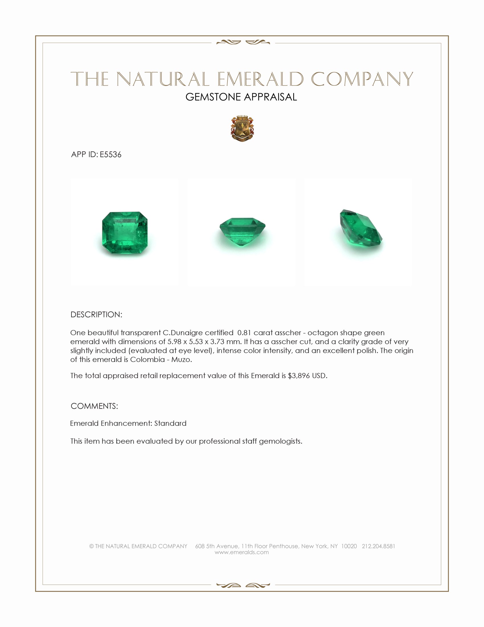 0.81 Ct. Emerald from Colombia - Muzo