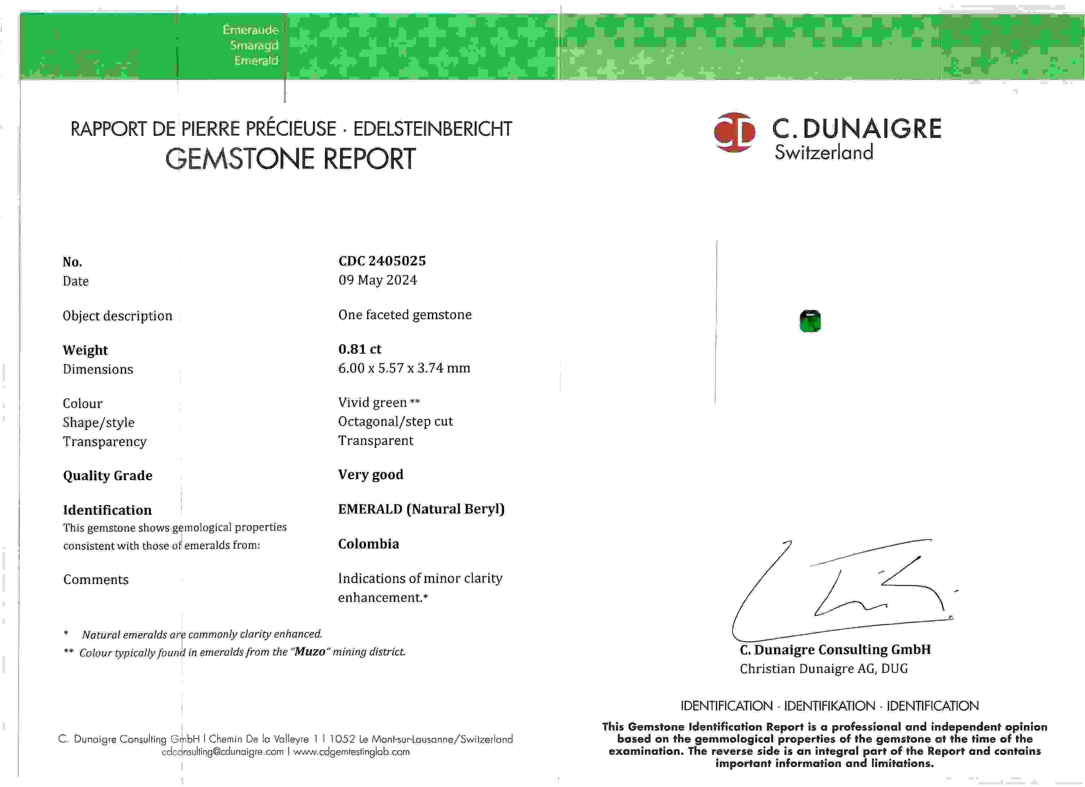 0.81 Ct. Emerald from Colombia