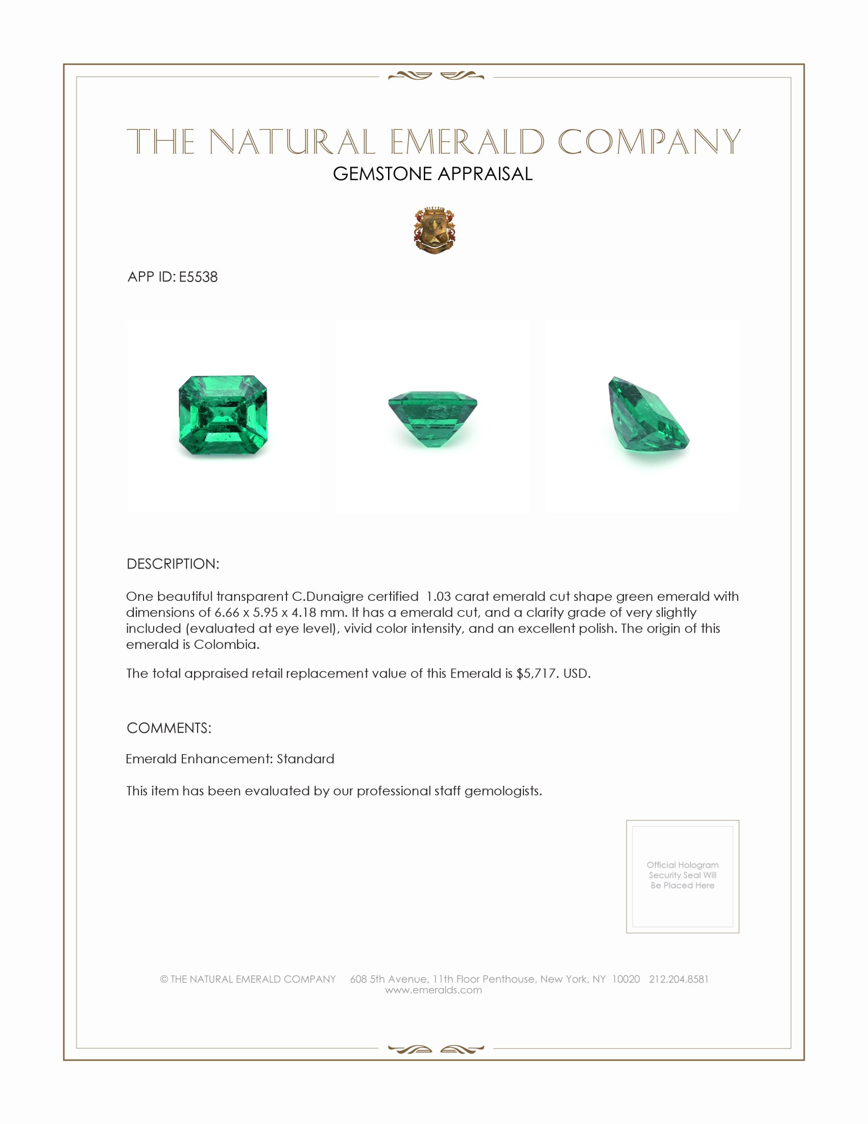 1.03 Ct. Emerald from Colombia