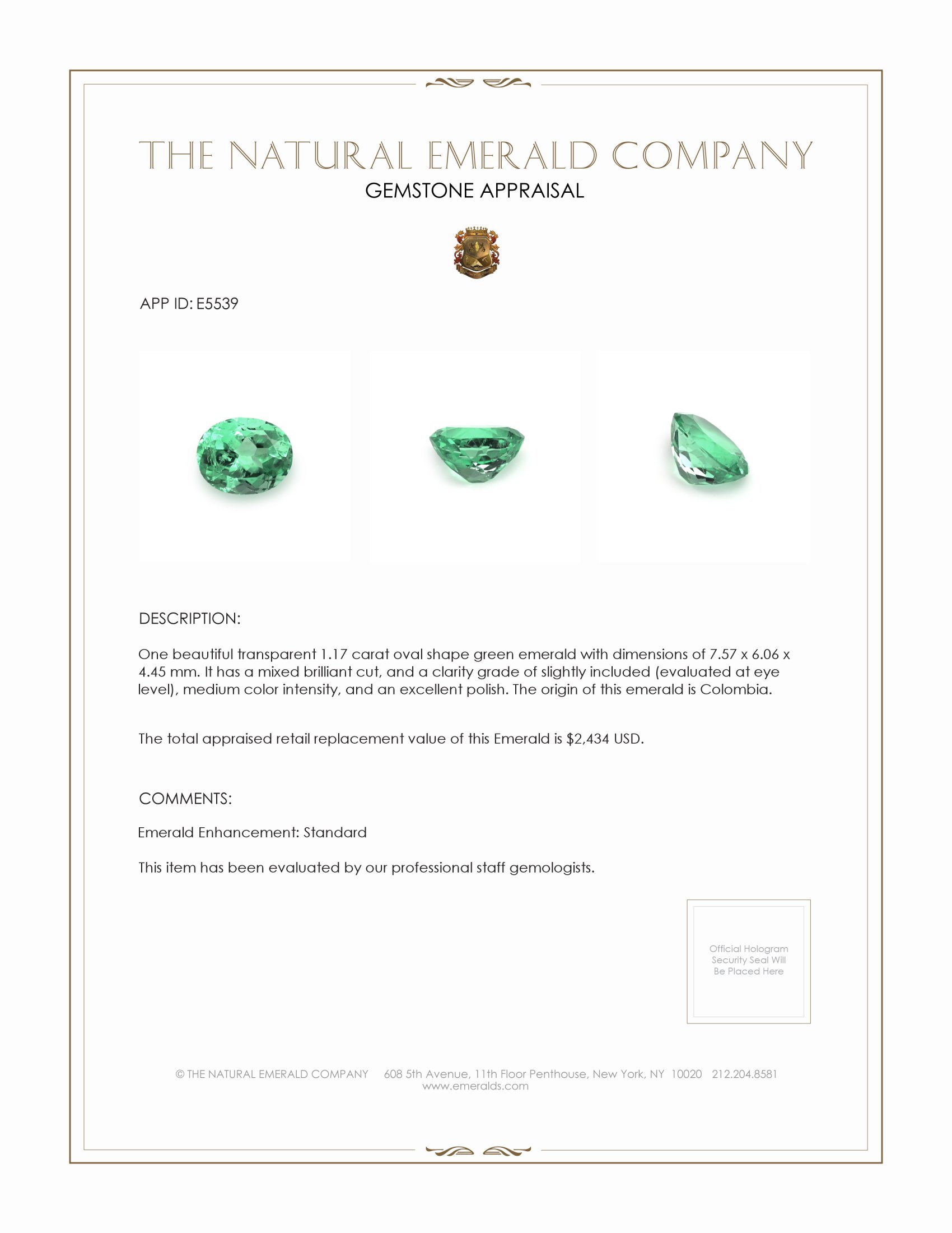 1.17 Ct. Emerald from Colombia