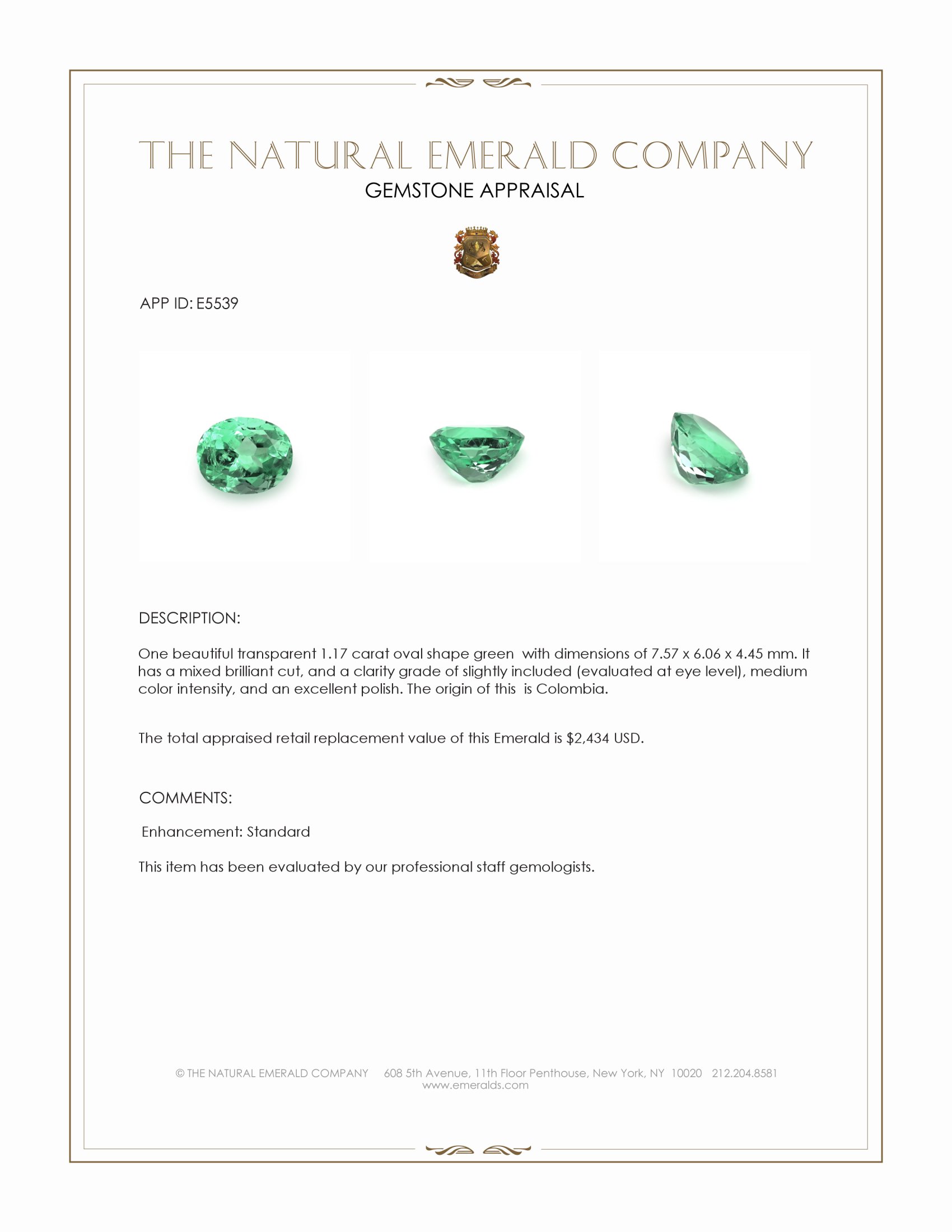 1.17 Ct. Emerald from Colombia