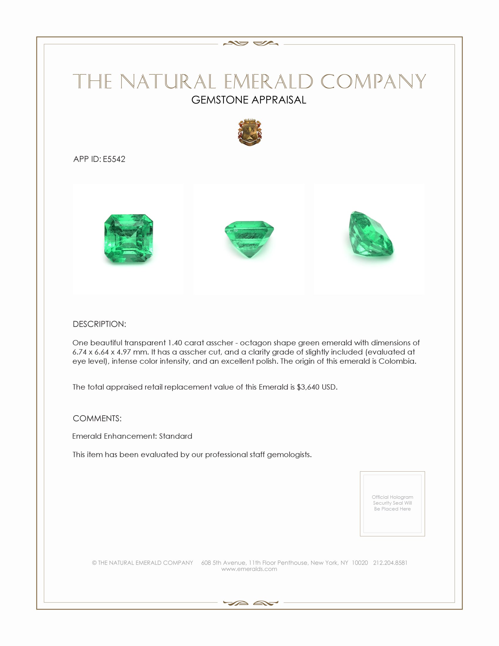 1.40 Ct. Emerald from Colombia