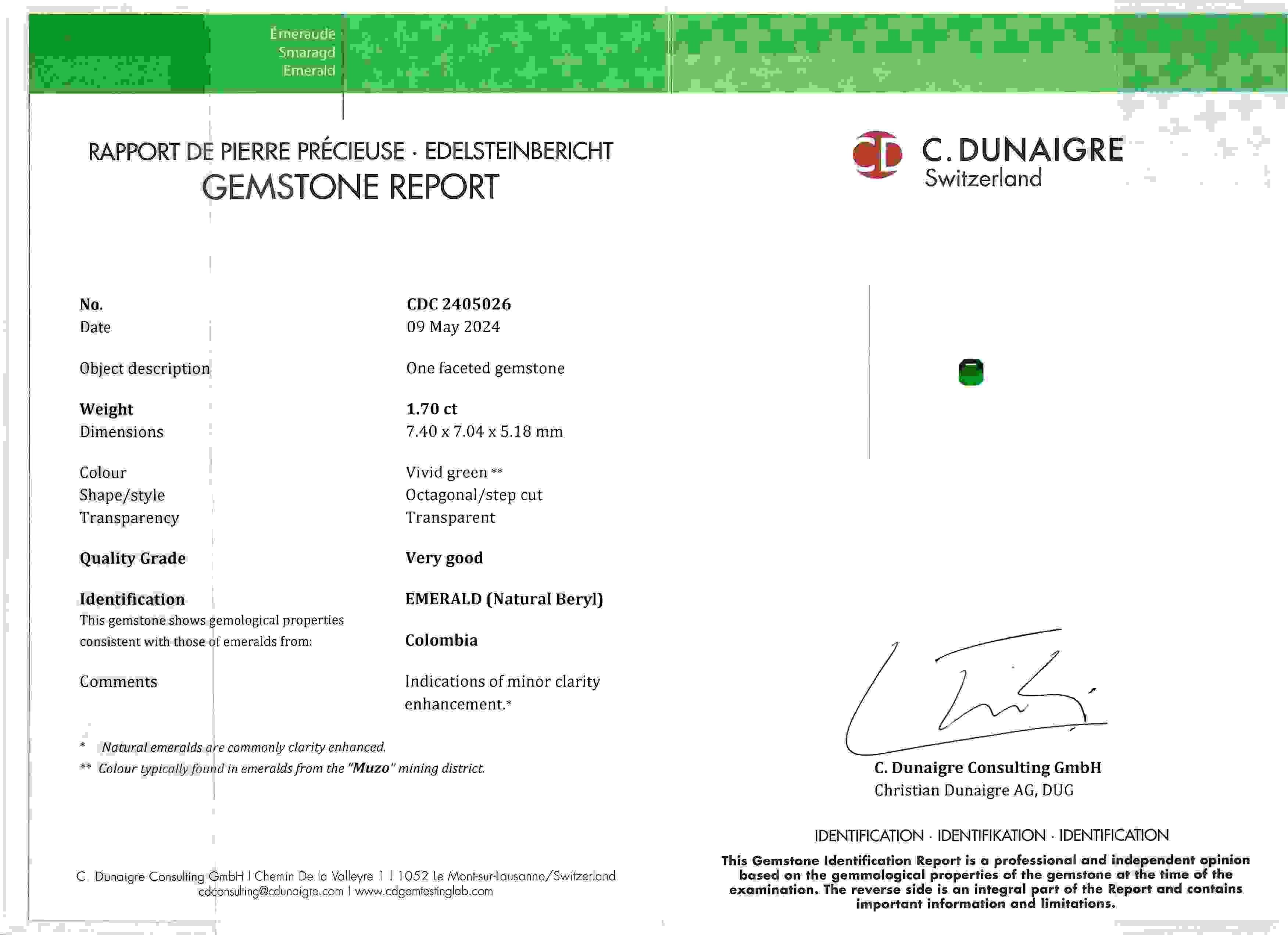 1.70 Ct. Emerald from Colombia