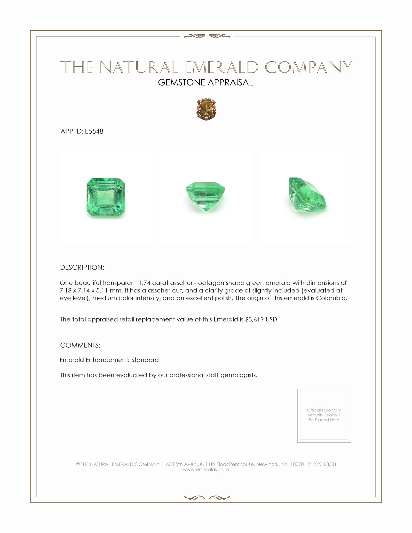 1.74 Ct. Emerald from Colombia