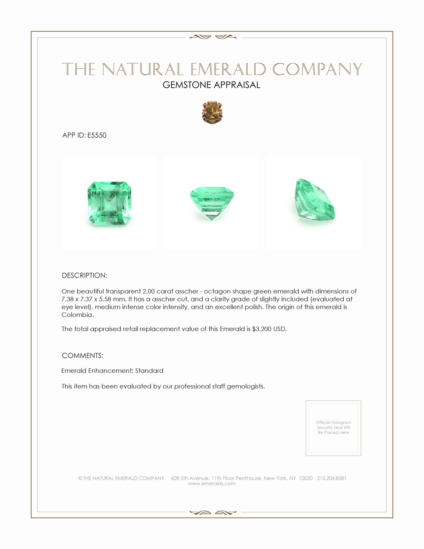 2.00 Ct. Emerald from Colombia