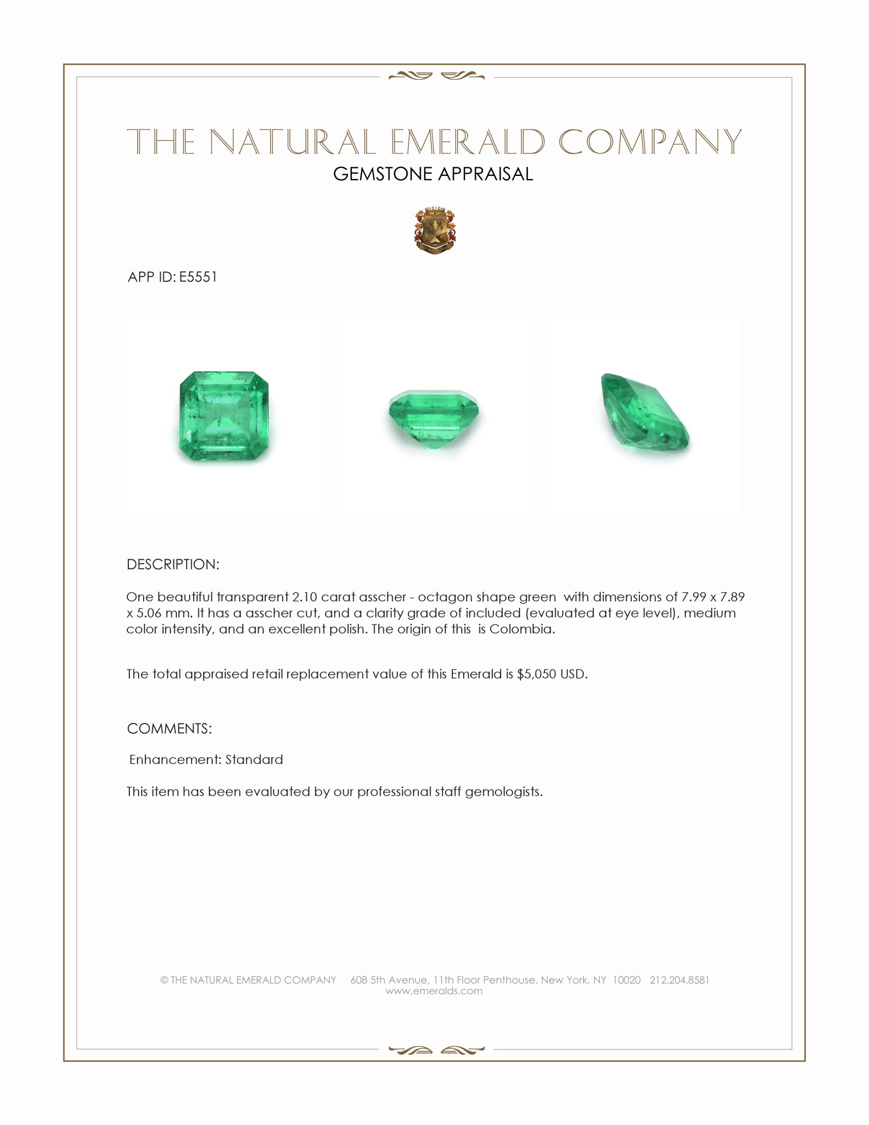 2.10 Ct. Emerald from Colombia